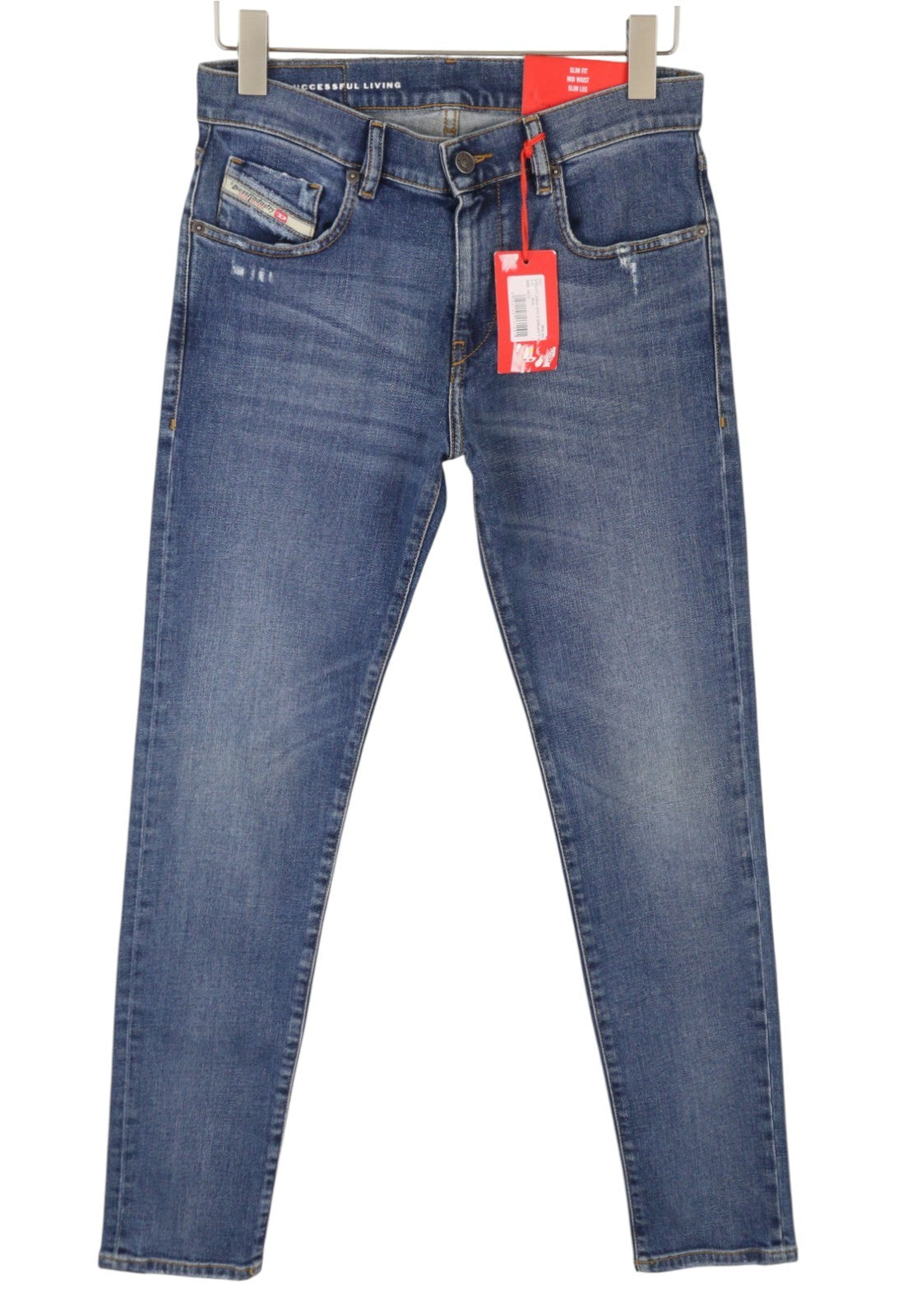 DIESEL 2019 D-Strukt 09E44 Men Jeans W29/L32 Blue Whisker Rip Slim Fit