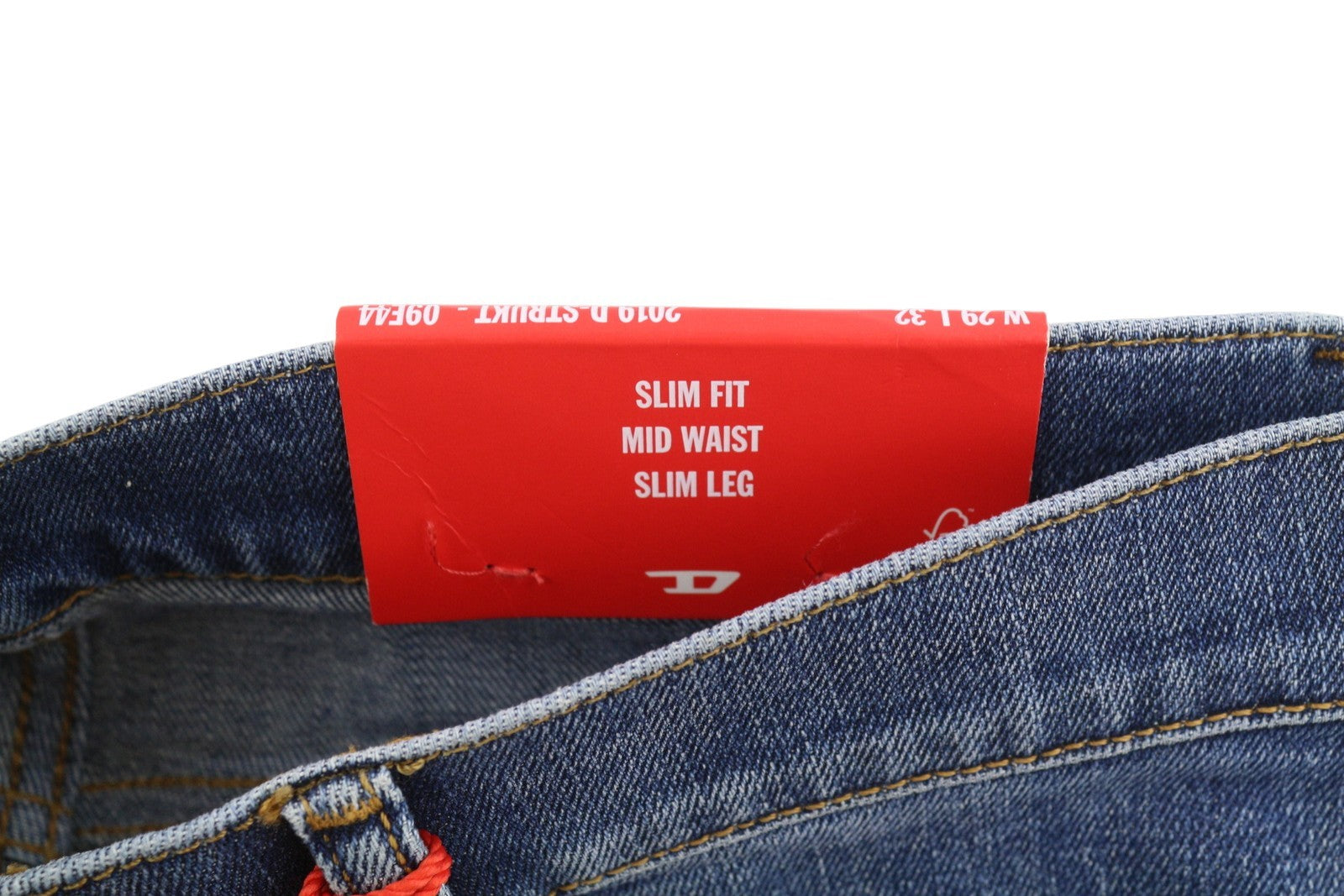 DIESEL 2019 D-Strukt 09E44 Men Jeans W29/L32 Blue Whisker Rip Slim Fit