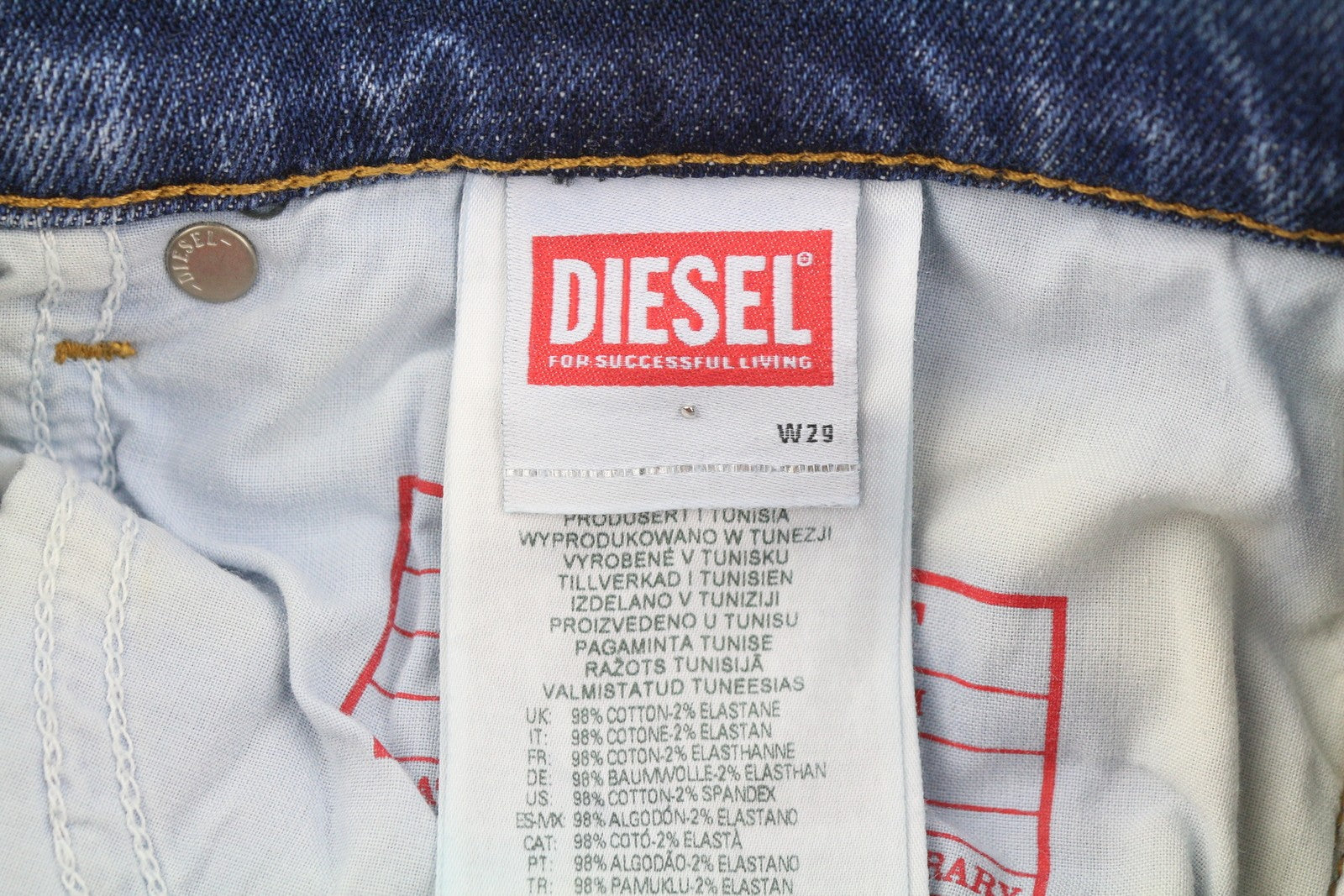 DIESEL 2019 D-Strukt 09E44 Men Jeans W29/L32 Blue Whisker Rip Slim Fit