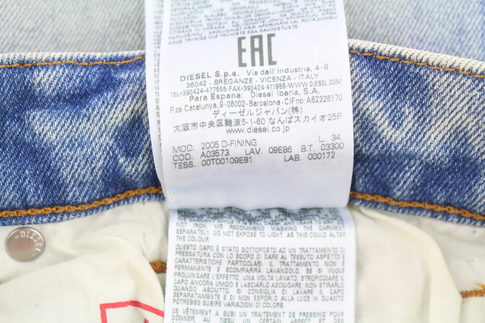 DIESEL 2005 D-Fining 09E86 Men Jeans W30/L34 Blue Fade Regular Tapered