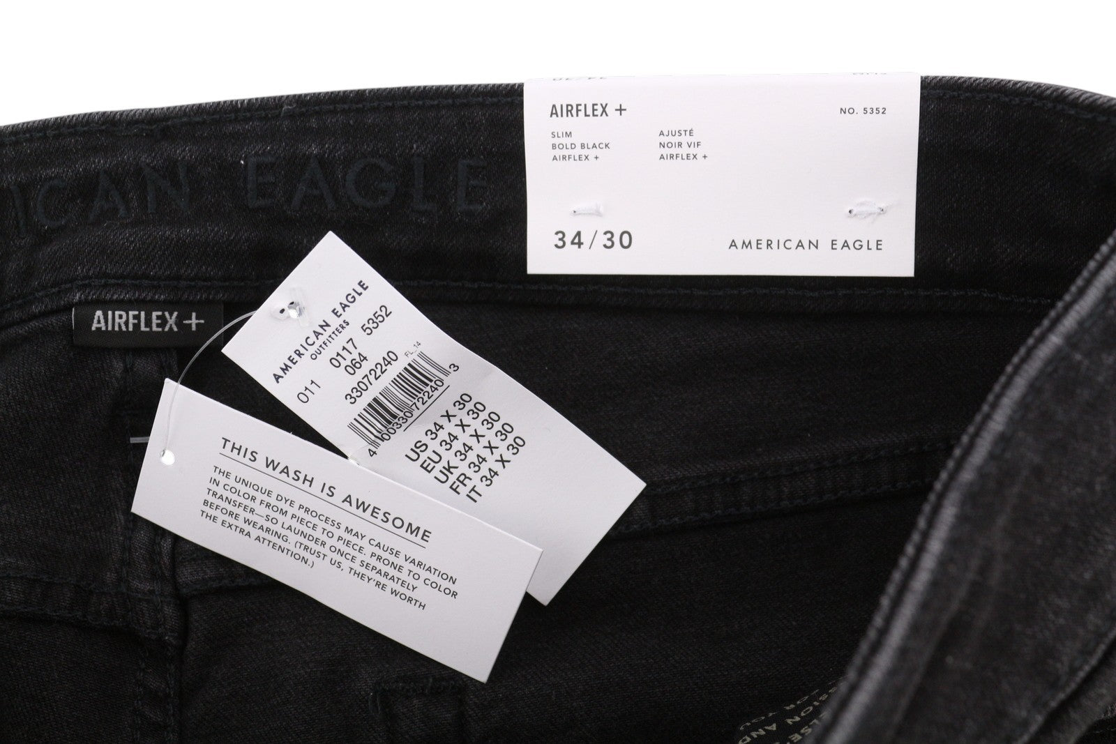 AMERICAN EAGLE OUTFITTERS Airflex+ Men Jeans W34/L30 Black Slim Stretch