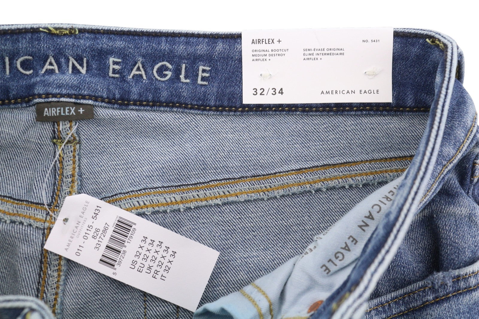 AMERICAN EAGLE OUTFITTERS Airflex+ Men Jeans W32/L34 Destroy Bootcut Blue