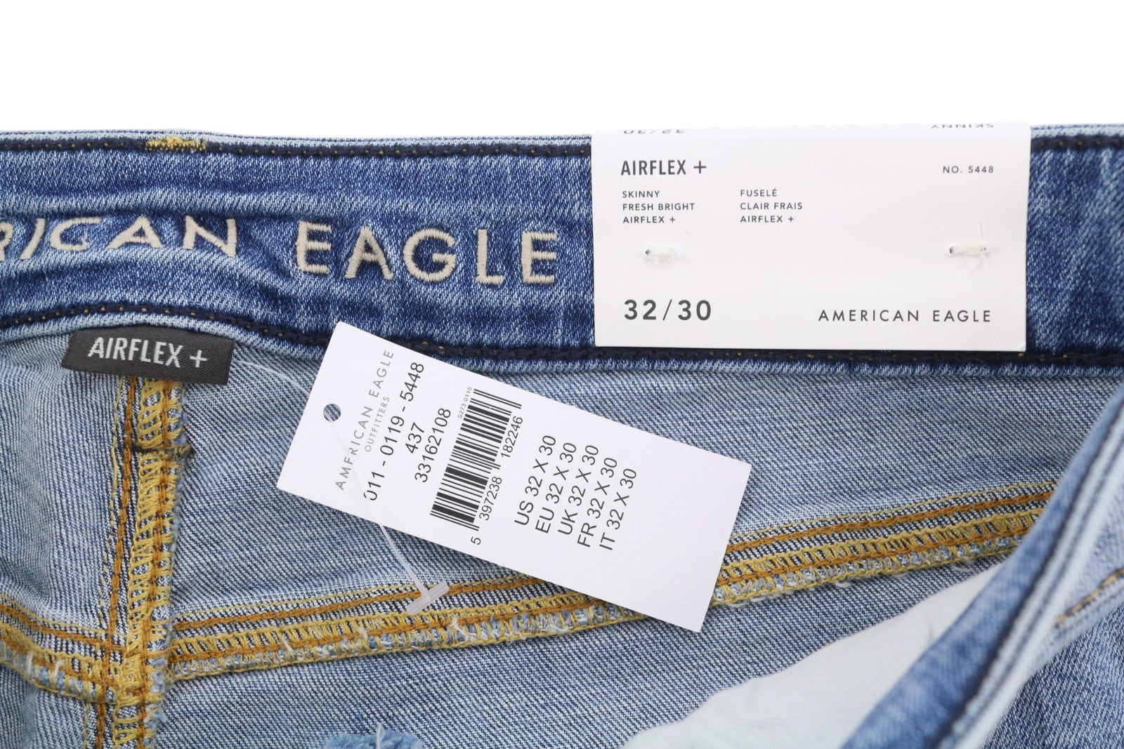 AMERICAN EAGLE OUTFITTERS Airflex+ Men Jeans W32/L30 Bright Skinny Faded Blue
