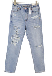AMERICAN EAGLE OUTFITTERS Mom Women Jeans W27 Blue Patch Stretch Distressed