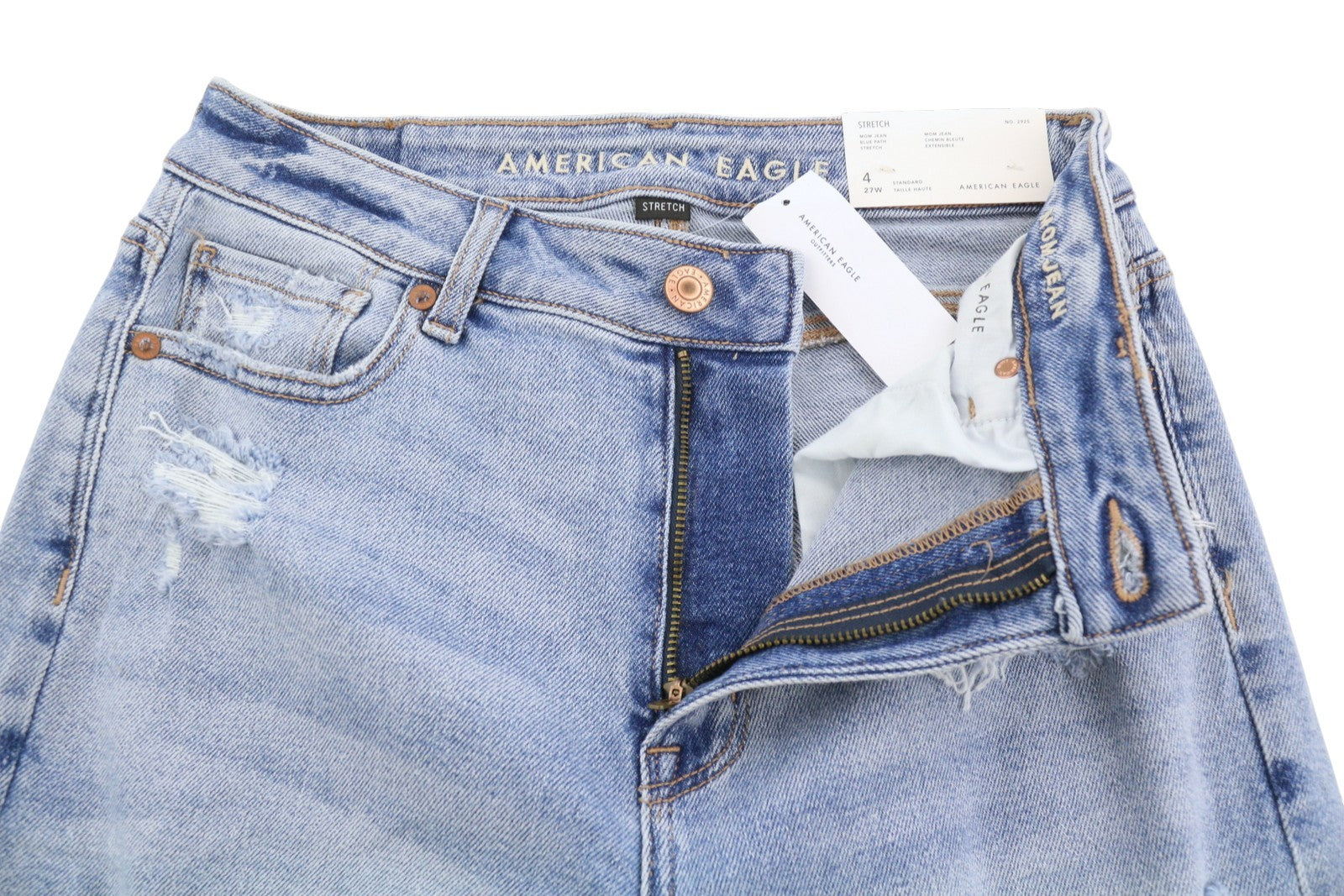 AMERICAN EAGLE OUTFITTERS Mom Women Jeans W27 Blue Patch Stretch Distressed