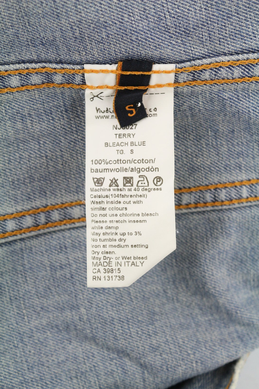 NUDIE JEANS Terry Men Jacket S Bleach Blue Denim Button Spread Collar