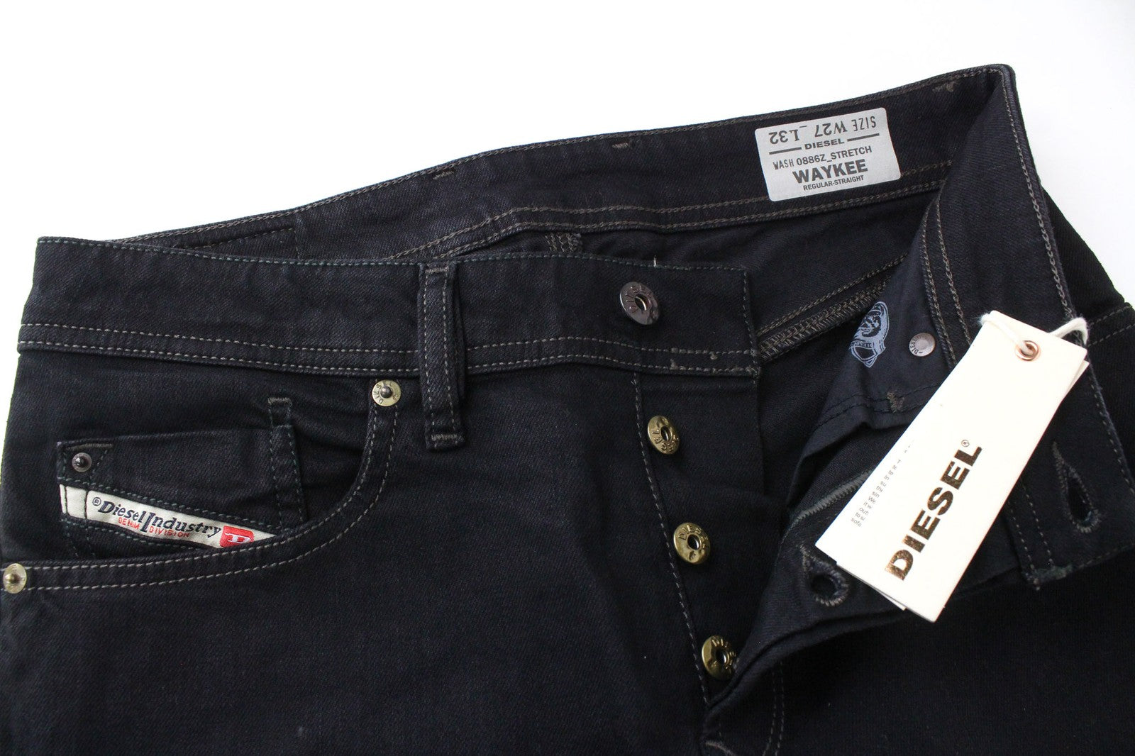 DIESEL Waykee 0886Z Men Jeans W27/L32 Black Stretch Regular Straight Button