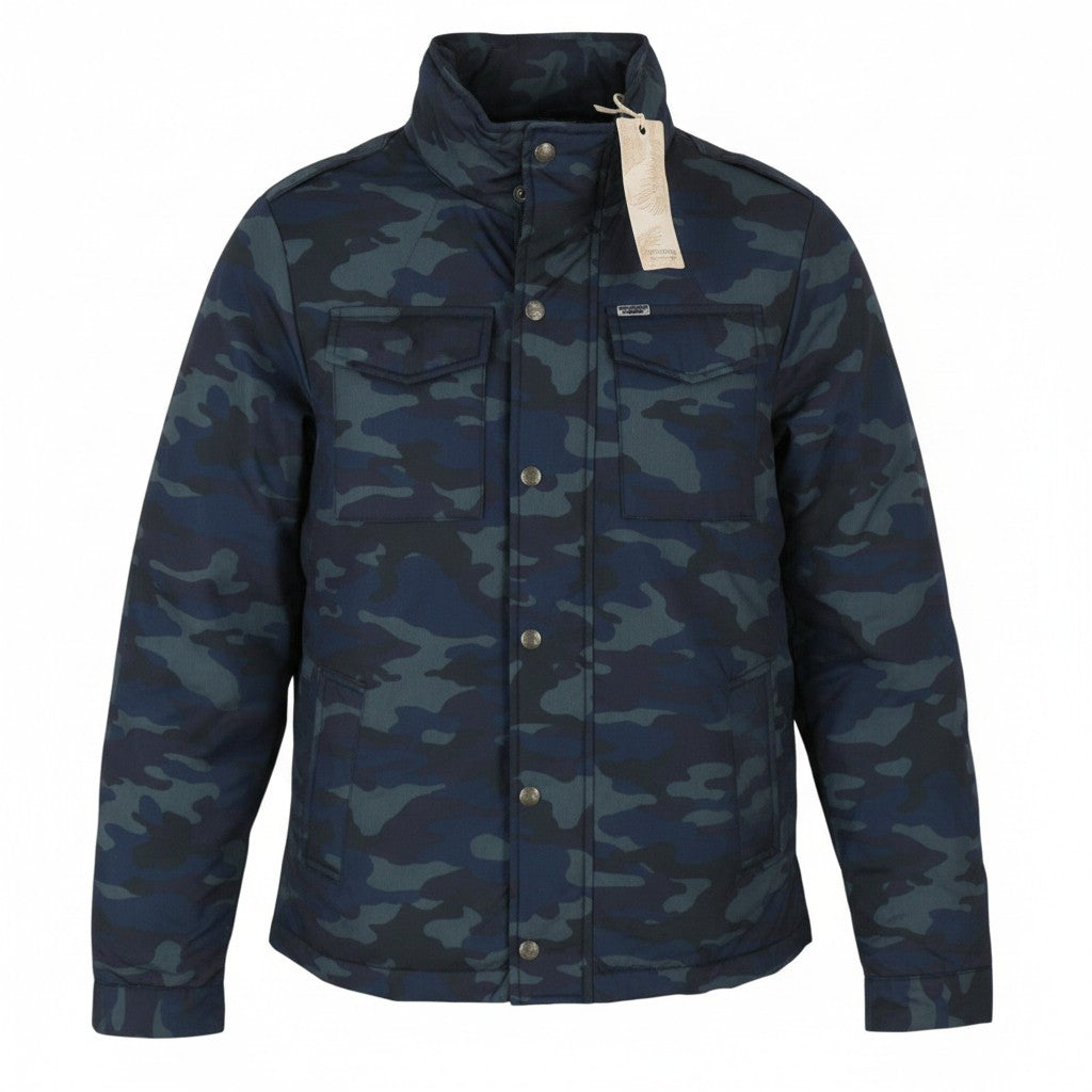 SCOTCH & SODA Men Jacket S Blue Camo Padded Full Zip Hidden Hood