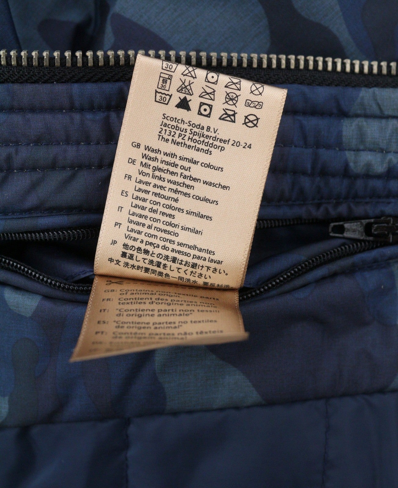 SCOTCH & SODA Men Jacket S Blue Camo Padded Full Zip Hidden Hood
