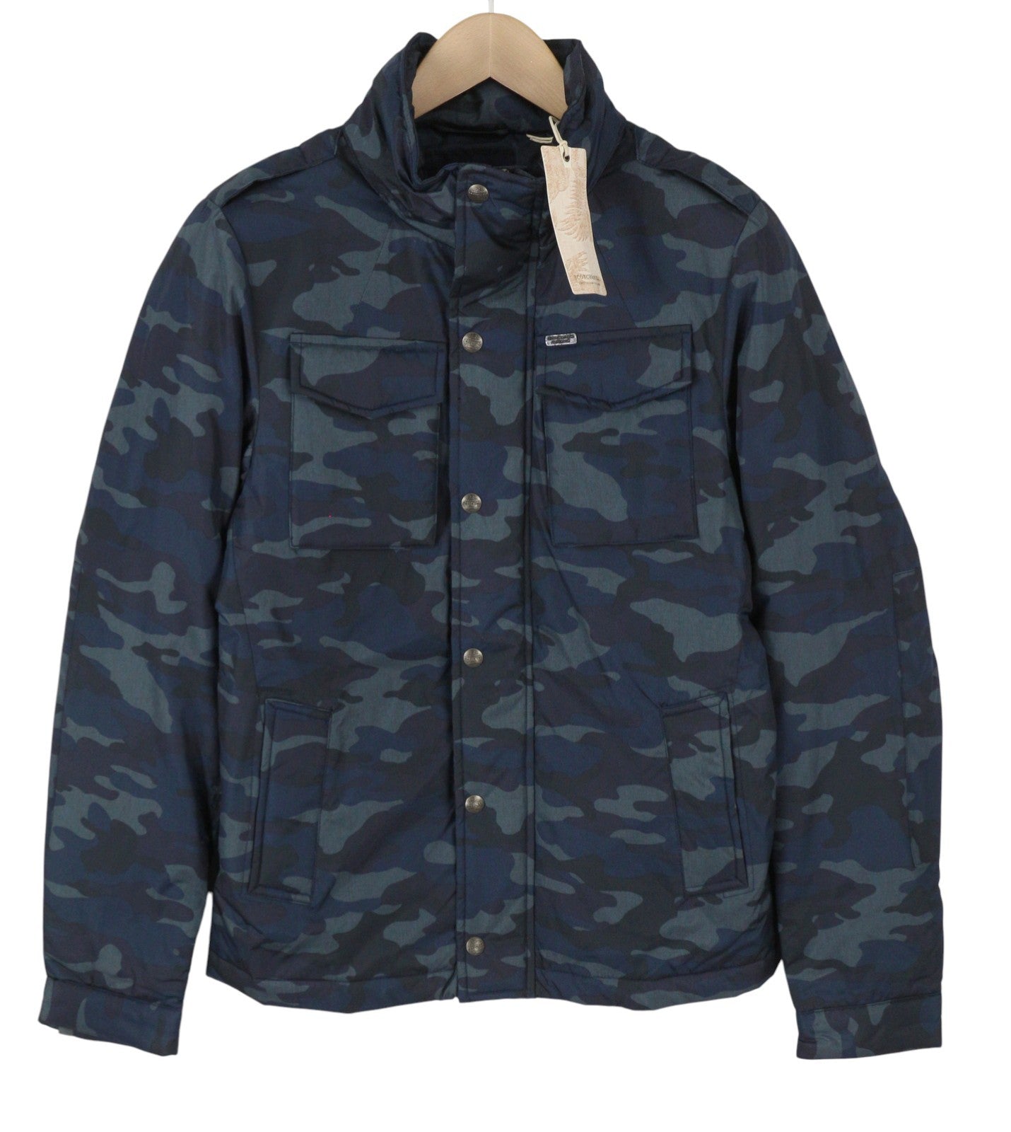SCOTCH & SODA Men Jacket S Blue Camo Padded Full Zip Hidden Hood
