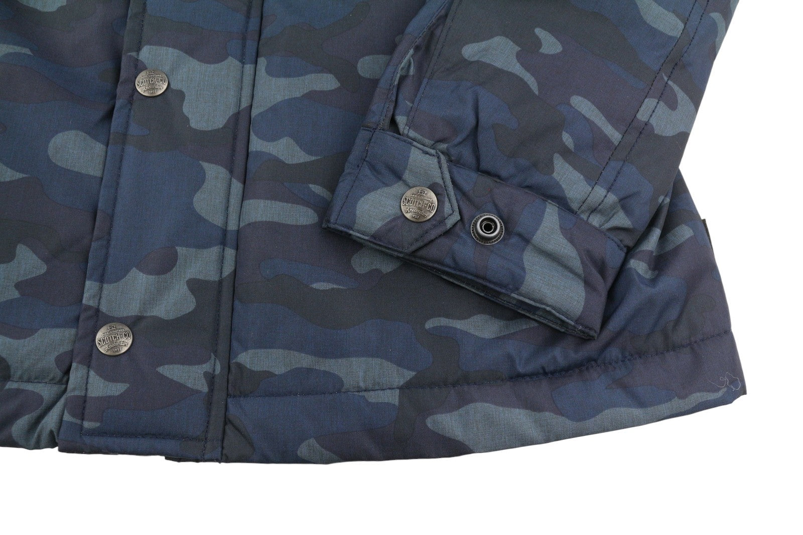 SCOTCH & SODA Men Jacket S Blue Camo Padded Full Zip Hidden Hood
