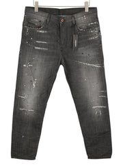 DIESEL Mharky 083AB Men Jeans W34 Grey Whisker Fade Paint Distress Rigid