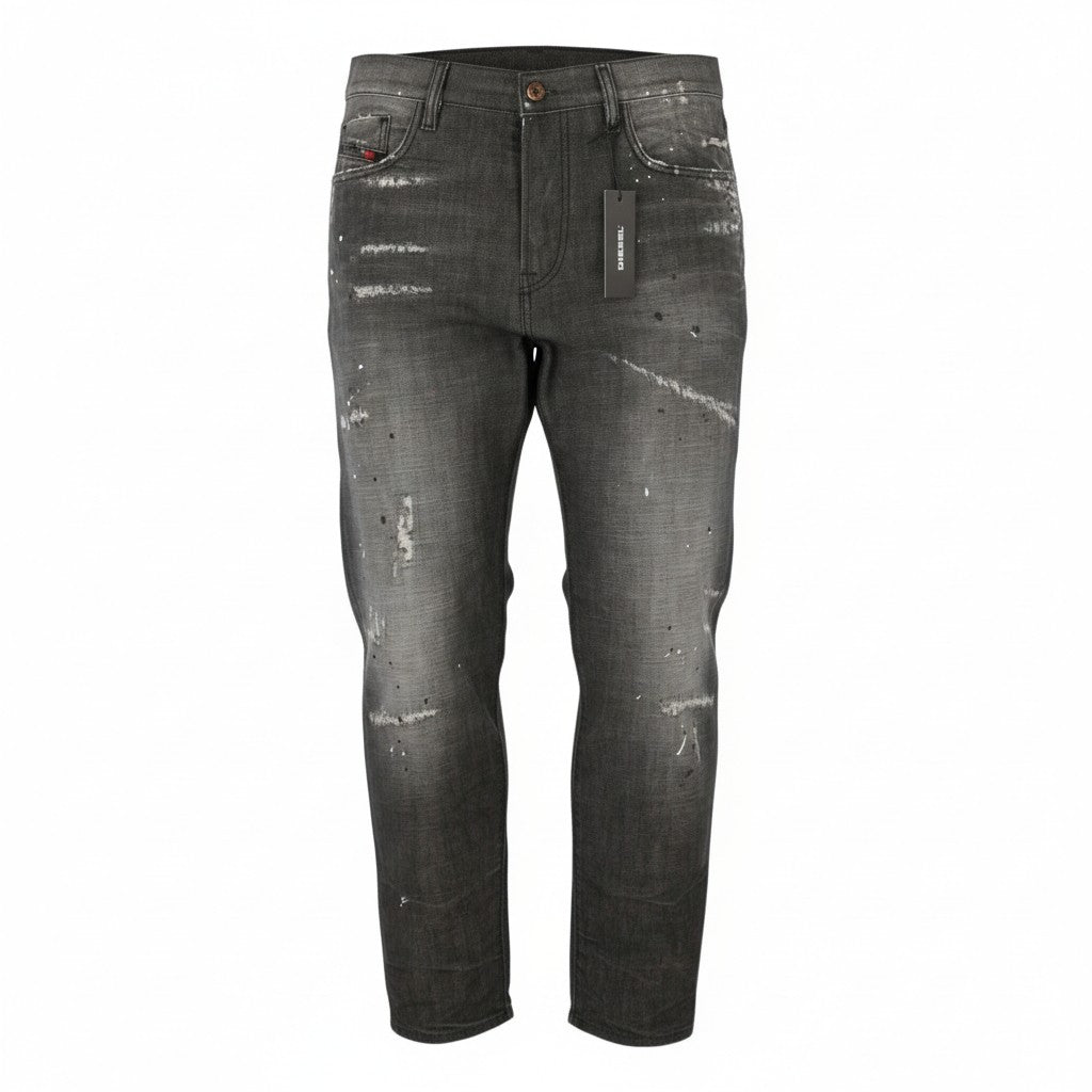DIESEL Mharky 083AB Men Jeans W34 Grey Whisker Fade Paint Distress Rigid
