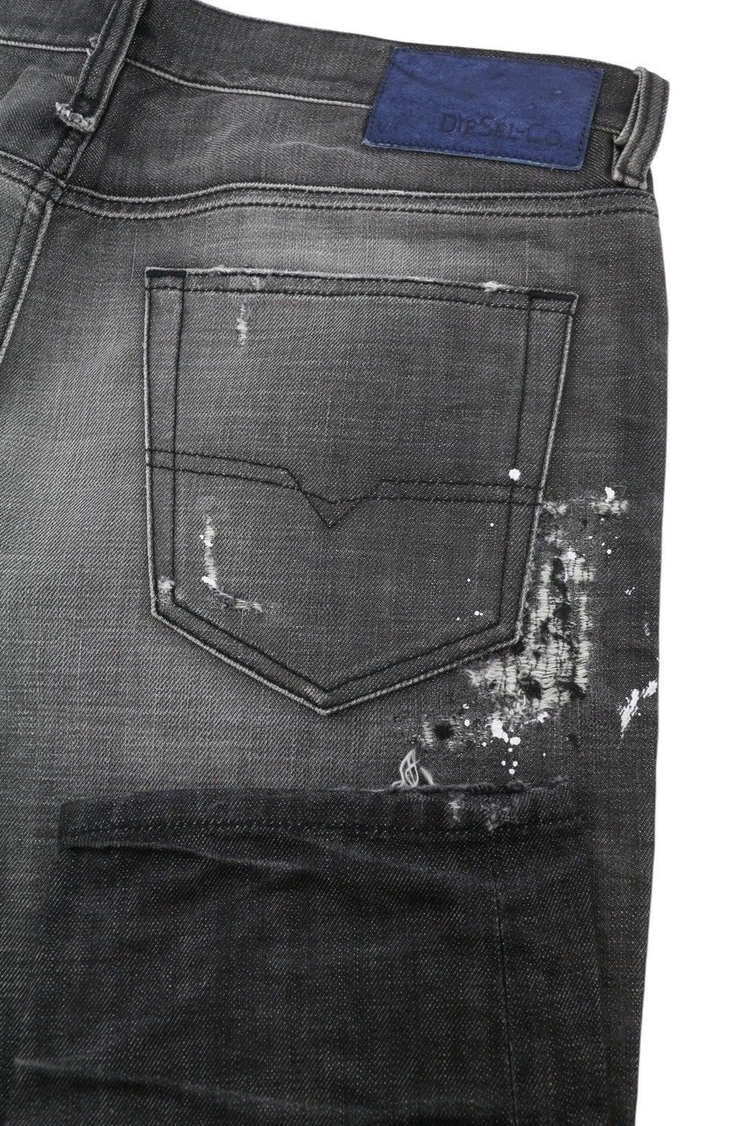 DIESEL Mharky 083AB Men Jeans W34 Grey Whisker Fade Paint Distress Rigid