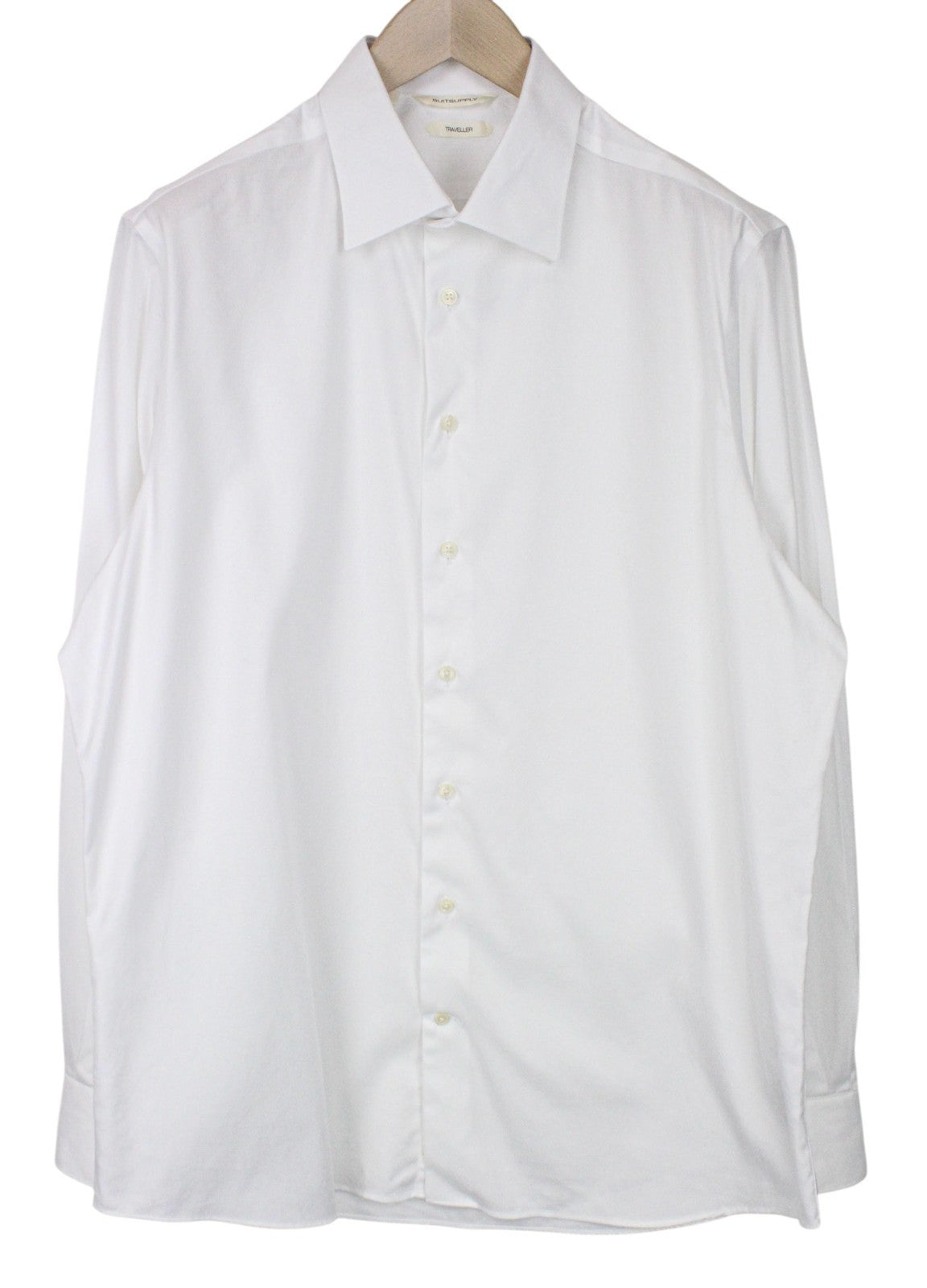 SUITSUPPLY Traveller Men Shirt 43/17 Slim White Pure Cotton Formal Long Sleeve