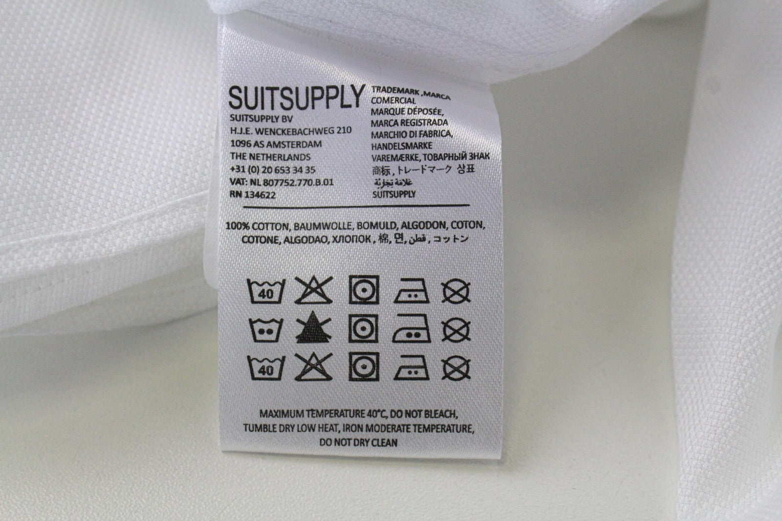 SUITSUPPLY Traveller Men Shirt 43/17 Slim White Pure Cotton Formal Long Sleeve