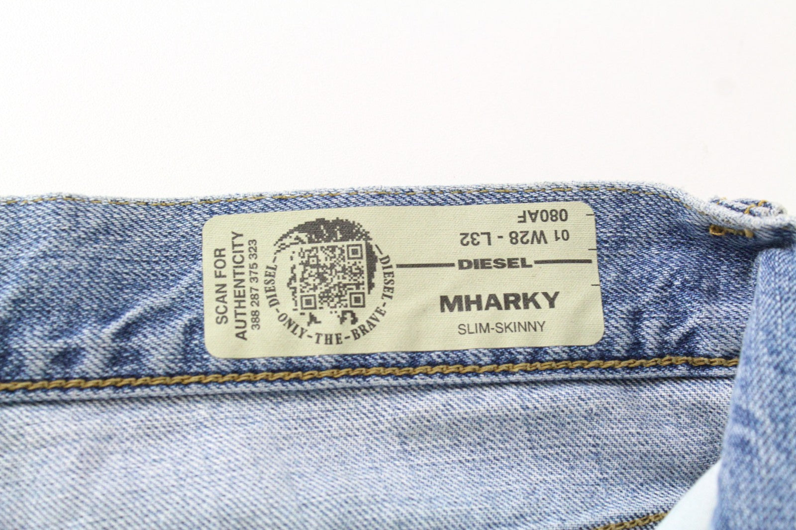 DIESEL Mharky 080AF Men Jeans W28/L32 Slim Skinny Pure Cotton Blue Distressed