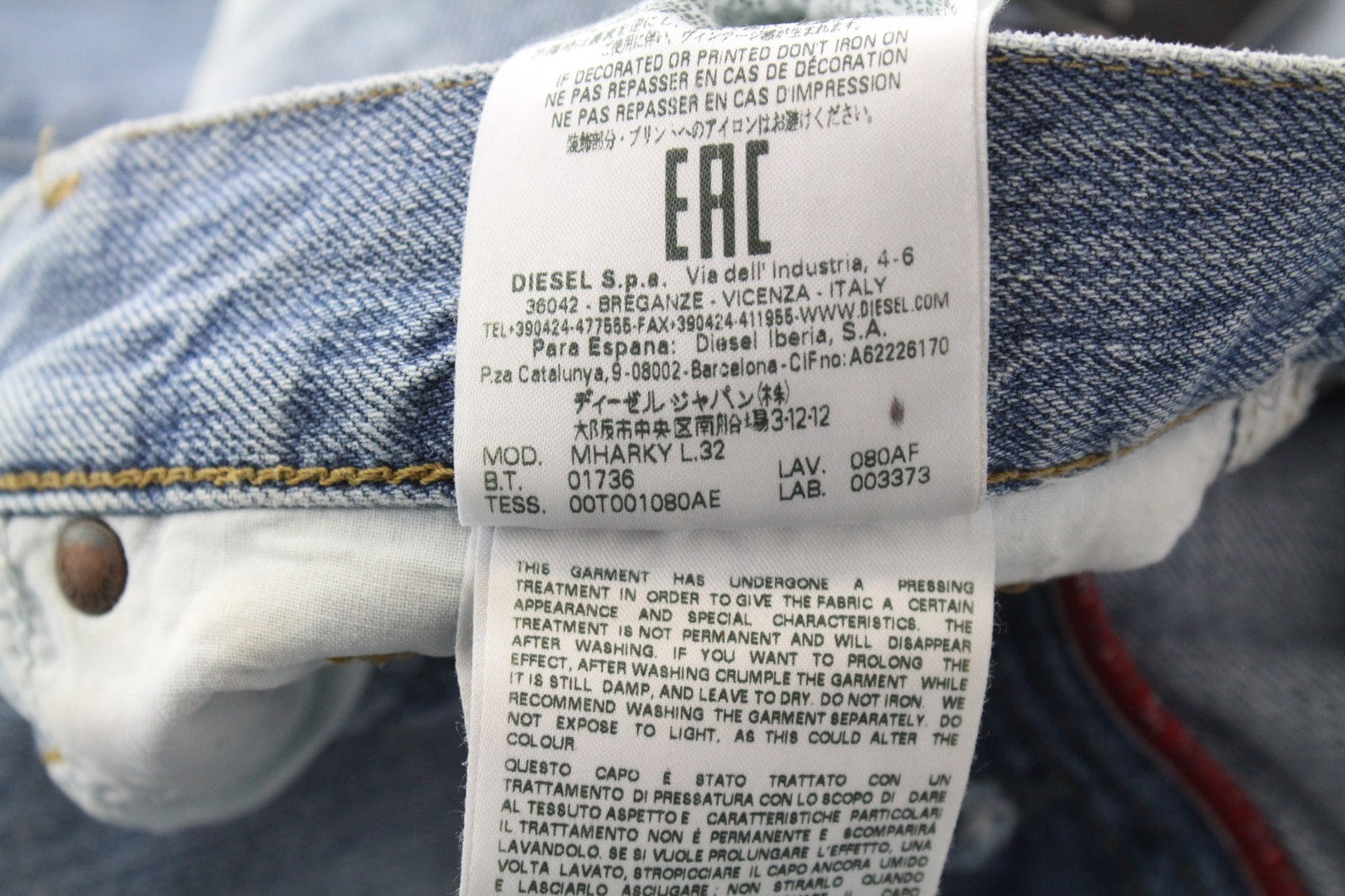 DIESEL Mharky 080AF Men Jeans W28/L32 Slim Skinny Pure Cotton Blue Distressed