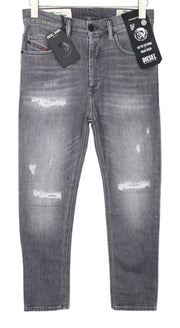 DIESEL D-Eetar 0890F Men Jeans W28/L30 Grey Cotton Stretch Ripped Tapered Fit