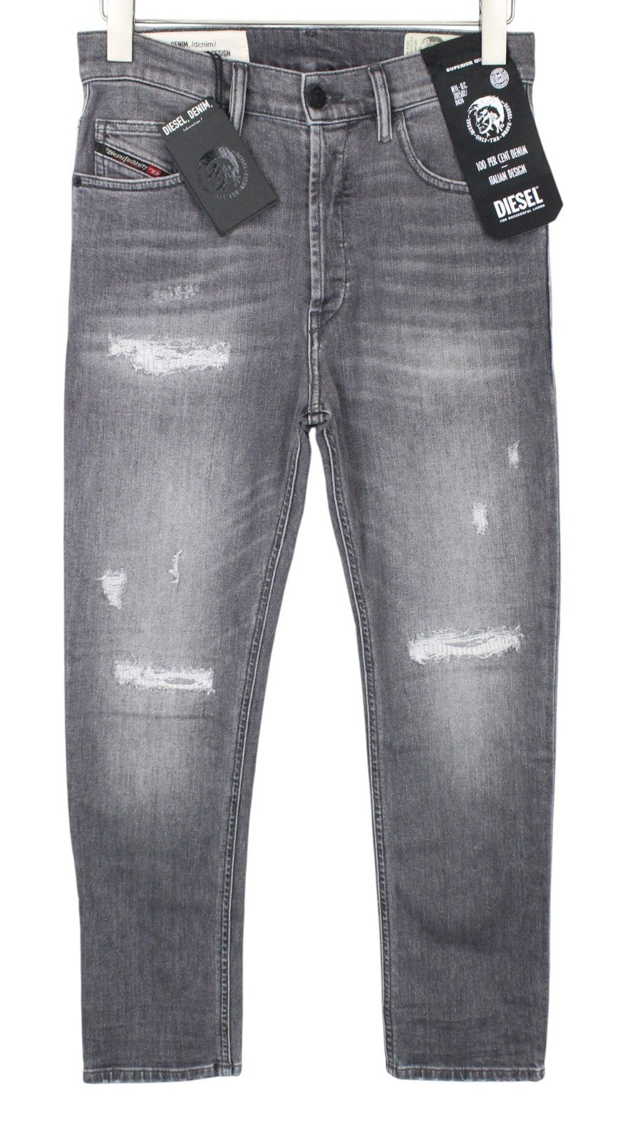 DIESEL D-Eetar 0890F Men Jeans W28/L30 Grey Cotton Stretch Ripped Tapered Fit