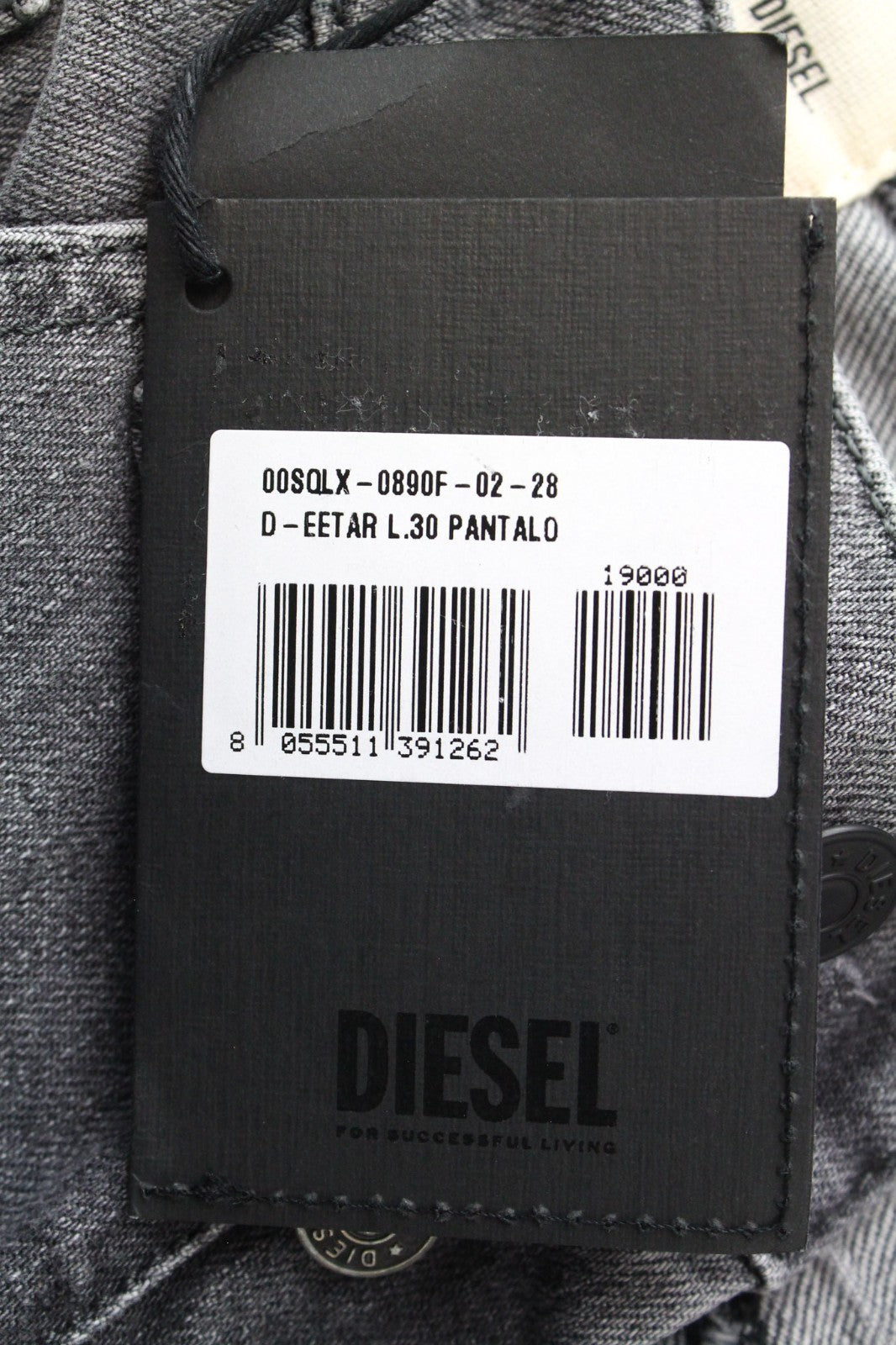 DIESEL D-Eetar 0890F Men Jeans W28/L30 Grey Cotton Stretch Ripped Tapered Fit