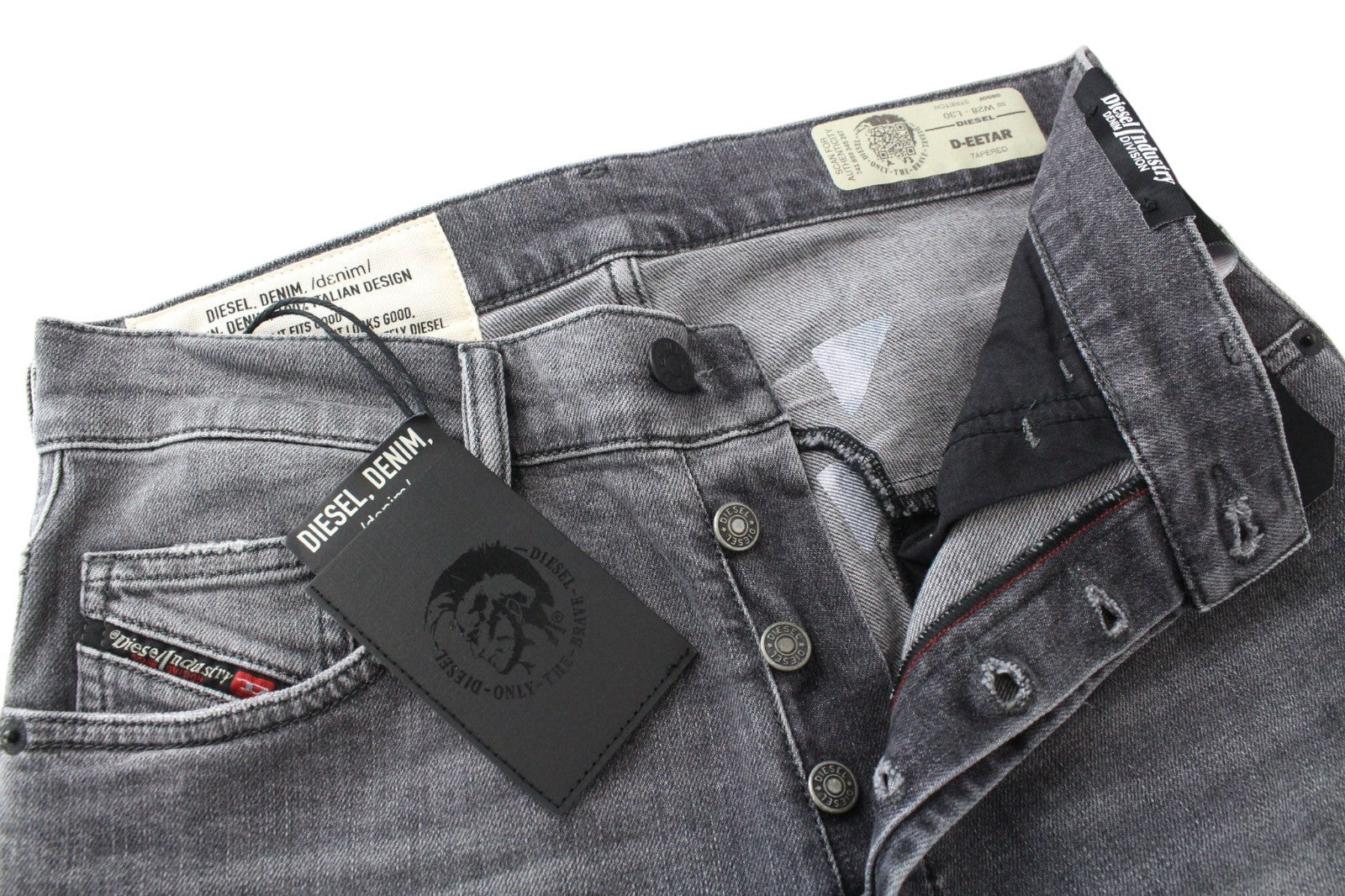 DIESEL D-Eetar 0890F Men Jeans W28/L30 Grey Cotton Stretch Ripped Tapered Fit