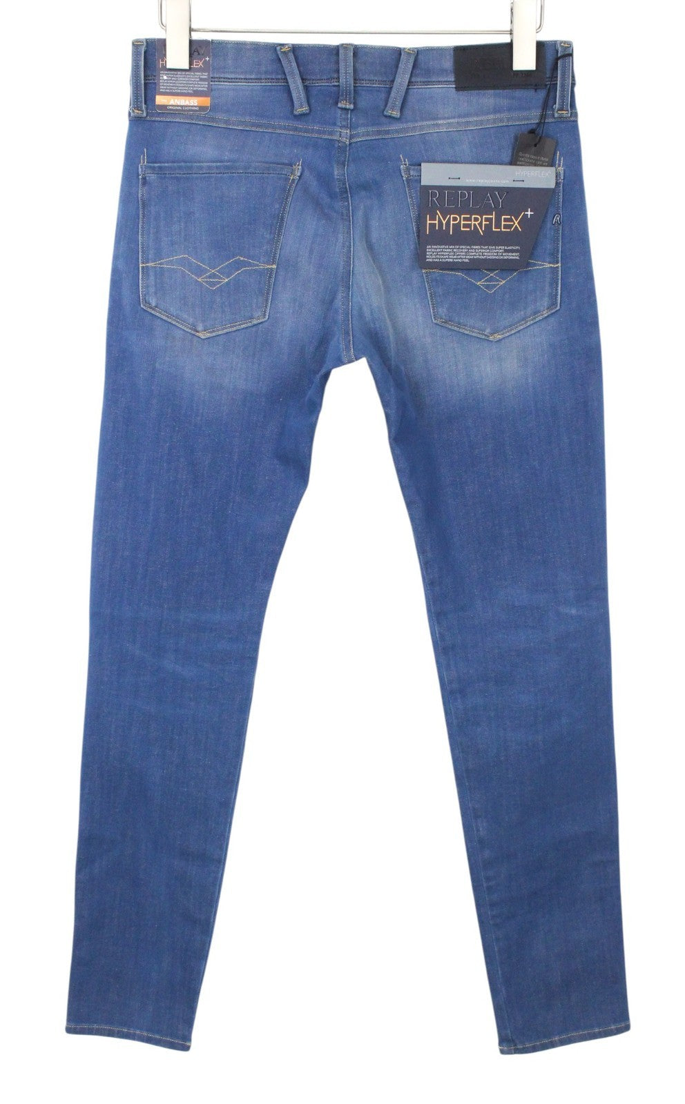 REPLAY Anbass Men Jeans W29/L32 Slim Fit Wash Cotton Stretch Blue 5-Pocket