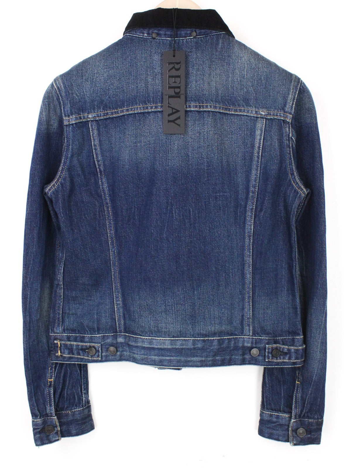 REPLAY Women Jacket S Cropped Casual Blue Cotton Wash Collared Button-Up Denim