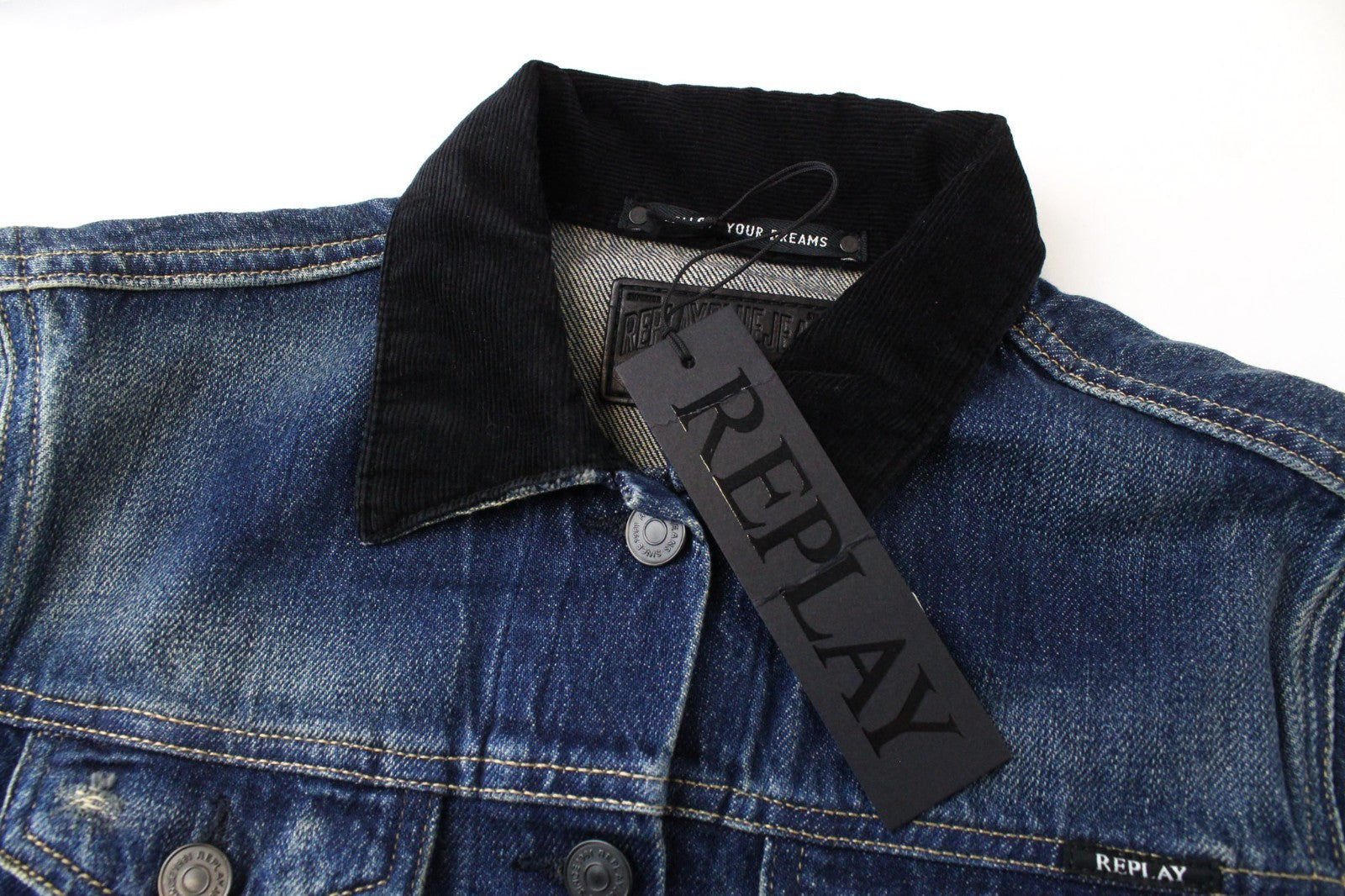 REPLAY Women Jacket S Cropped Casual Blue Cotton Wash Collared Button-Up Denim