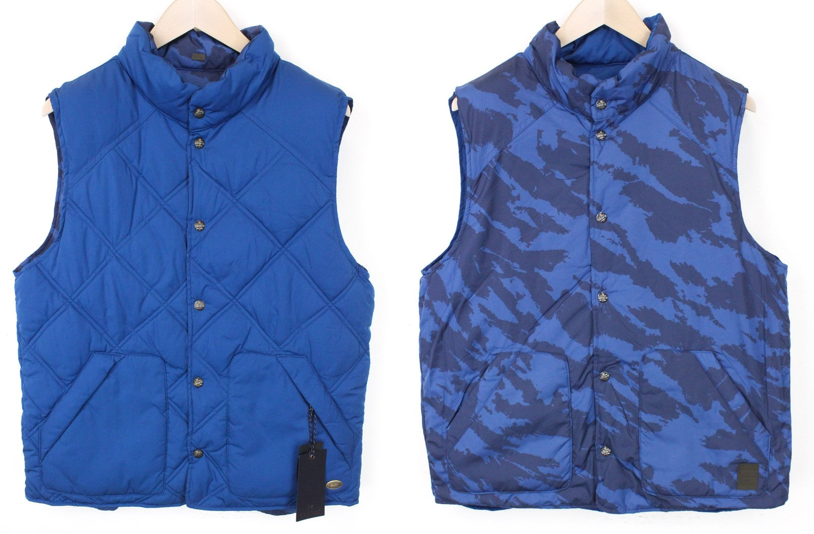 SCOTCH & SODA Ams Couture Men Waistcoat L Blue Reversible Padded Patterns Gilet