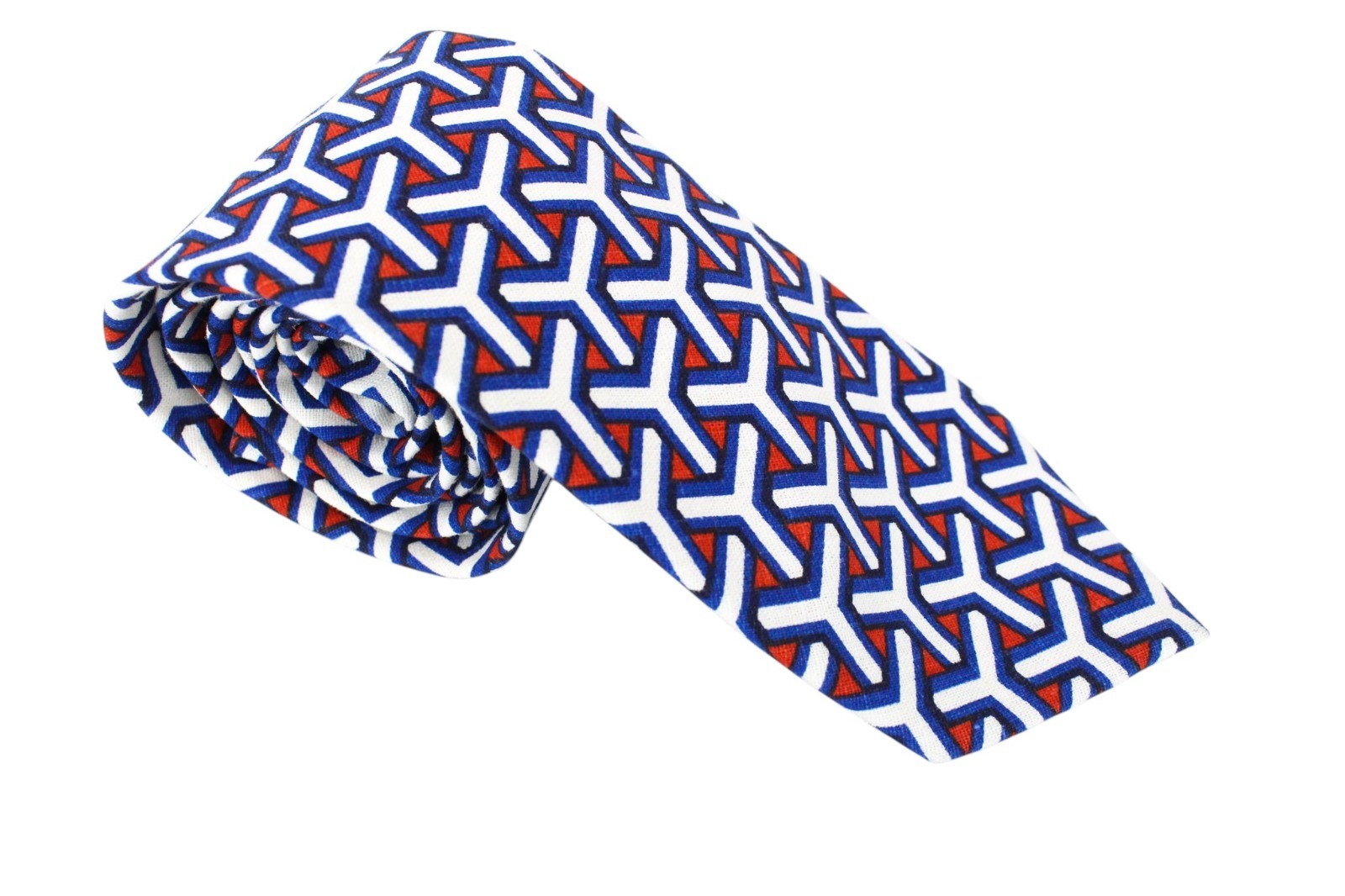 SUITSUPPLY Men Tie 148 x 8 cm Blue Linen Cotton Geometrical Patterned Formal