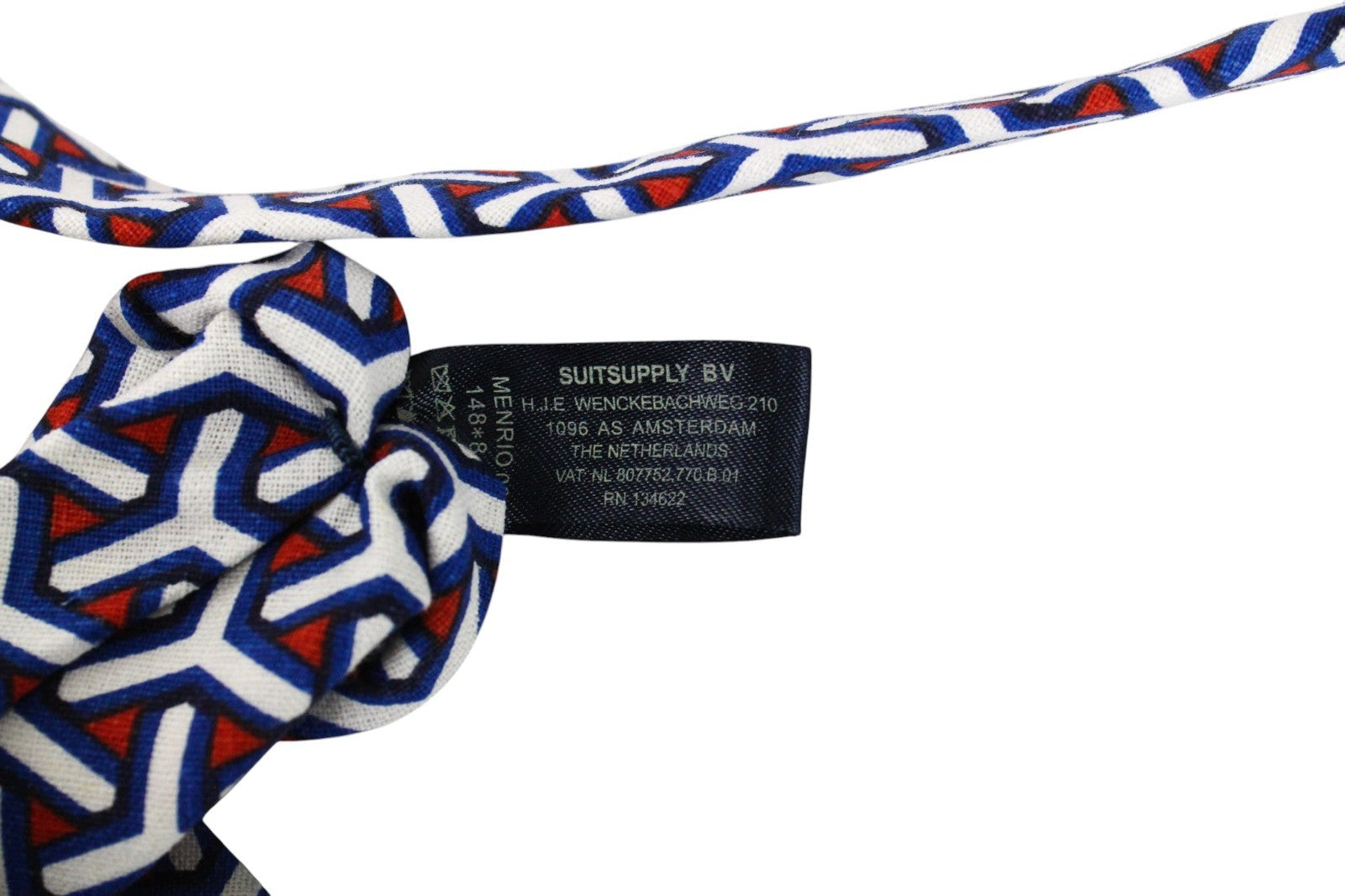 SUITSUPPLY Men Tie 148 x 8 cm Blue Linen Cotton Geometrical Patterned Formal