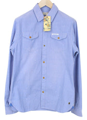 SCOTCH & SODA Men Shirt M Light Blue Melange Painted Cotton Classic Button Up