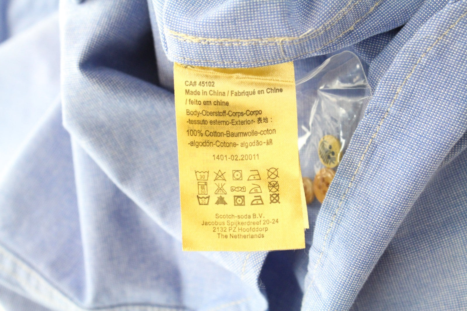 SCOTCH & SODA Men Shirt M Light Blue Melange Painted Cotton Classic Button Up