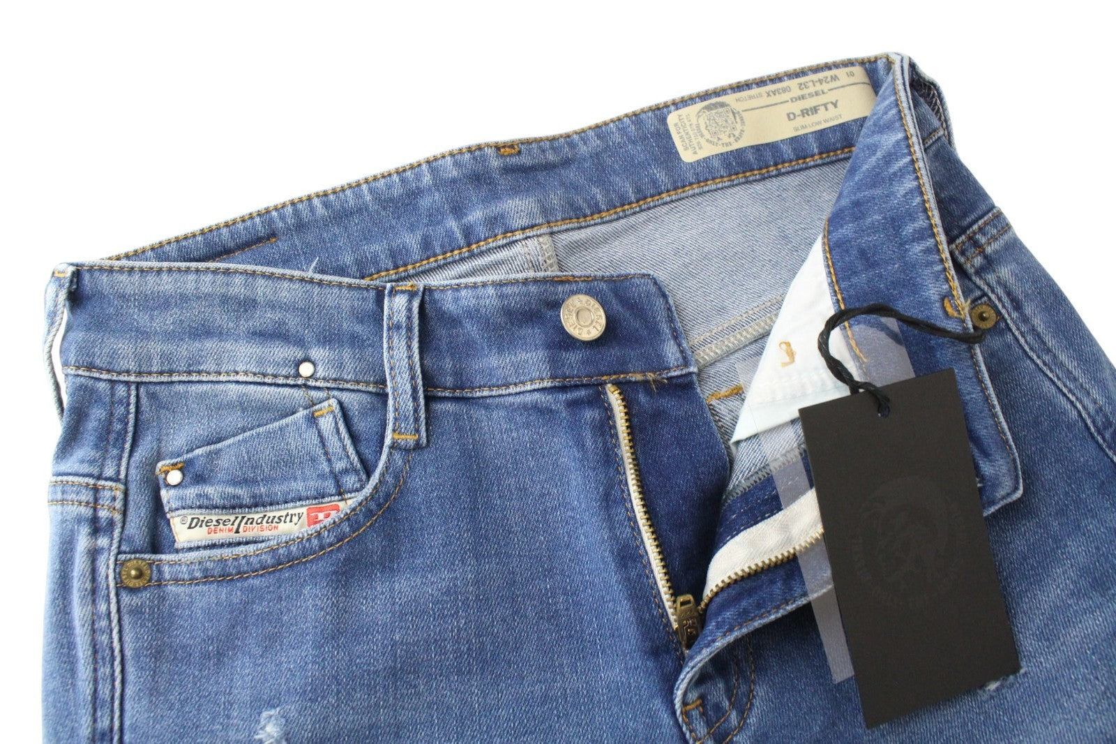 DIESEL D-Rifty 083AX Women Jeans W24/L32 Blue Stretch Ripped Girls Slim Low Rise