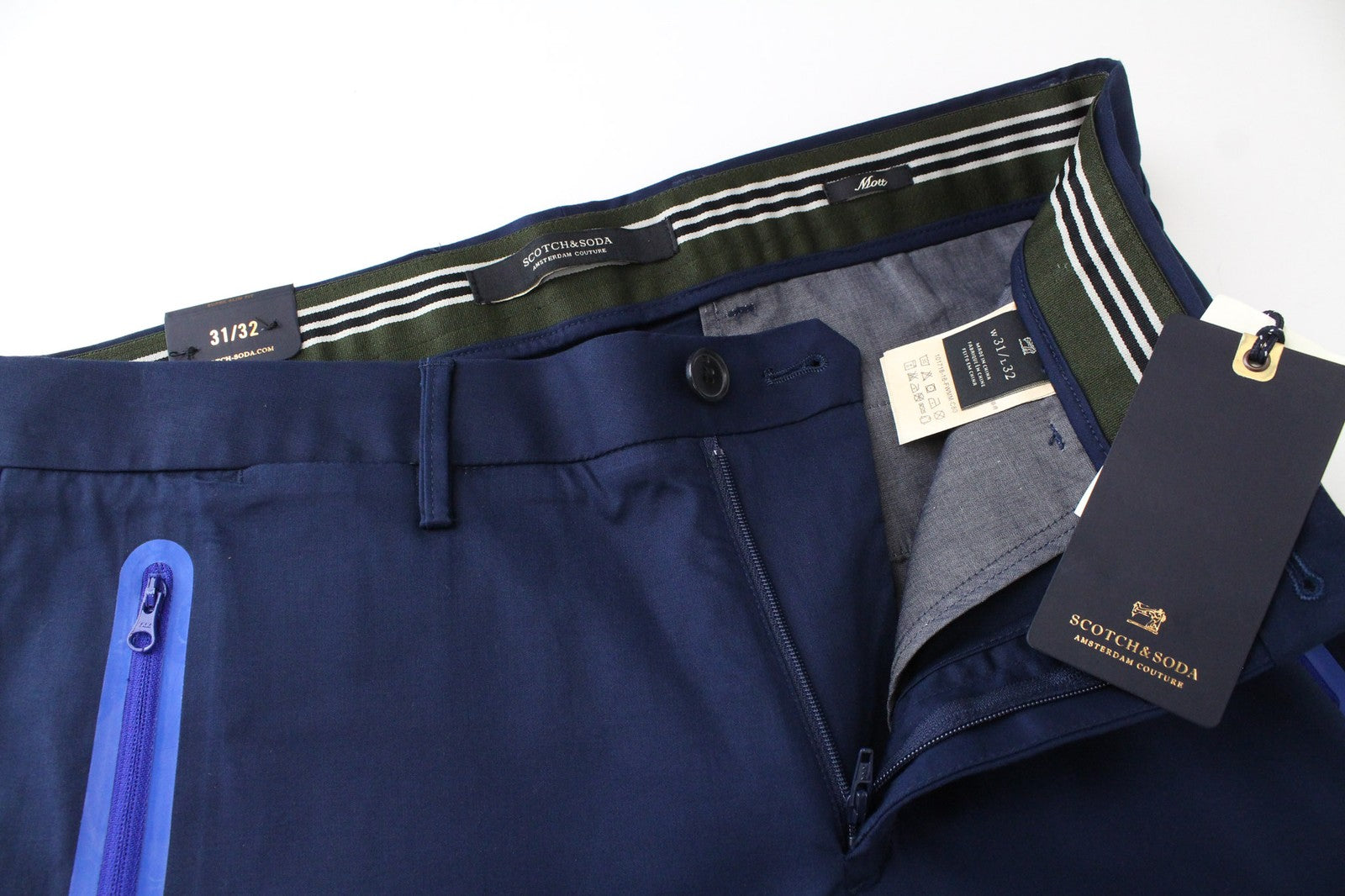 SCOTCH & SODA Mott Men Trousers W31/L32 Navy Stretch Chino Classic Super Slim
