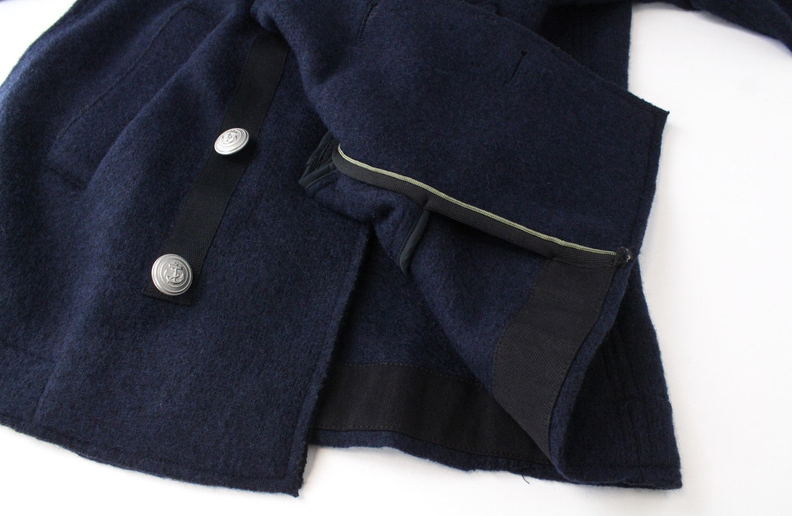 REPLAY Men Coat L Marine Blue Double-Breasted Wool Blend Classic Lined Notch