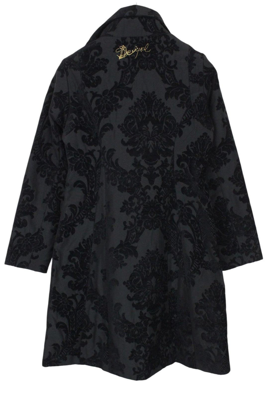 DESIGUAL Dable Women Coat EU38 Black Designer Mid-Length Jacquard Patterned