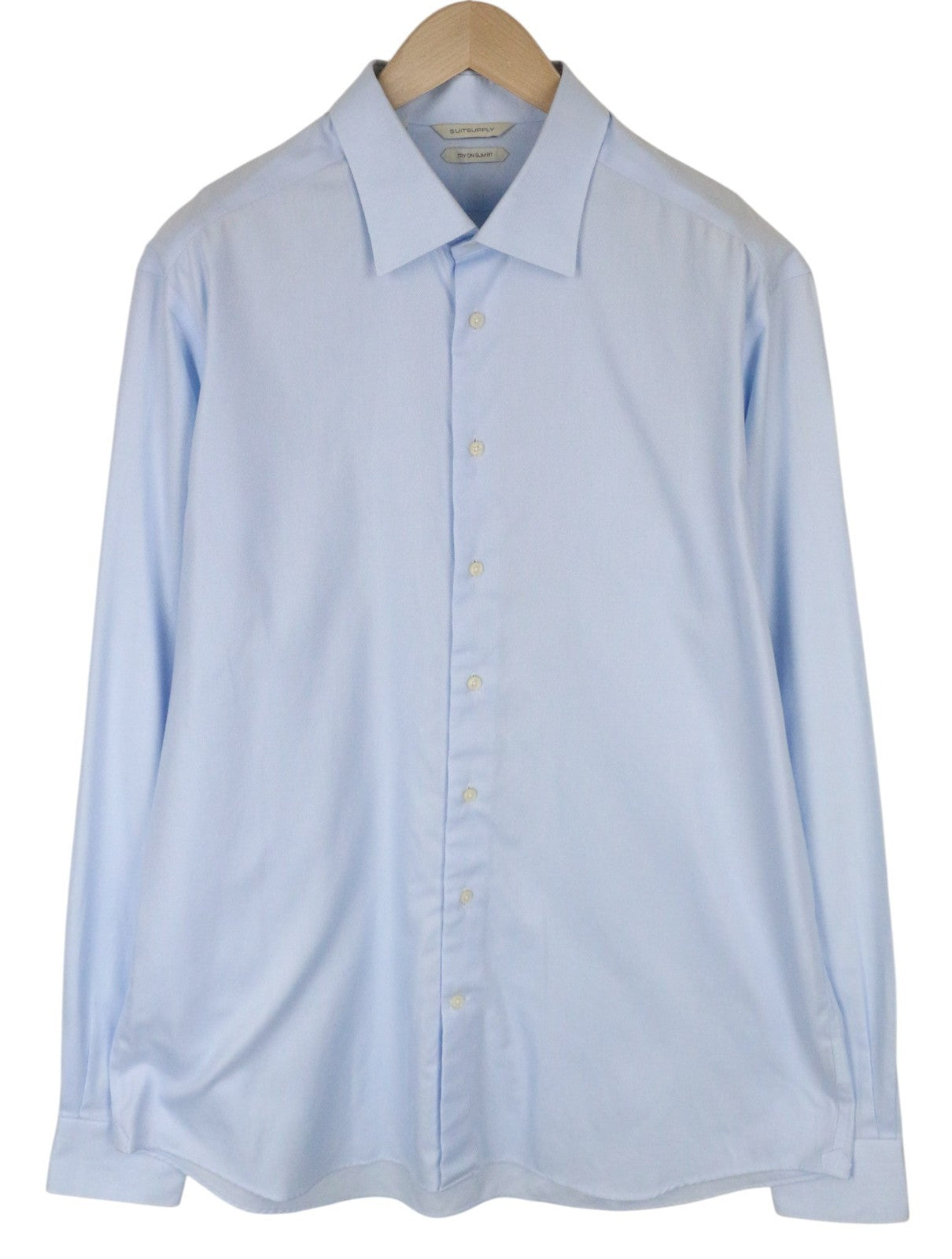 SUITSUPPLY Men Shirt 46-7/18L Twill Long Sleeved Slim Fit Blue Pure Cotton