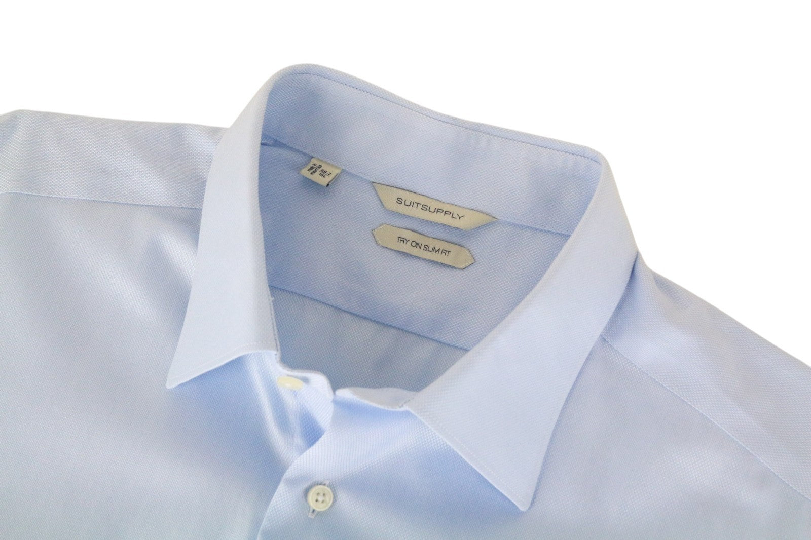 SUITSUPPLY Men Shirt 46-7/18L Twill Long Sleeved Slim Fit Blue Pure Cotton