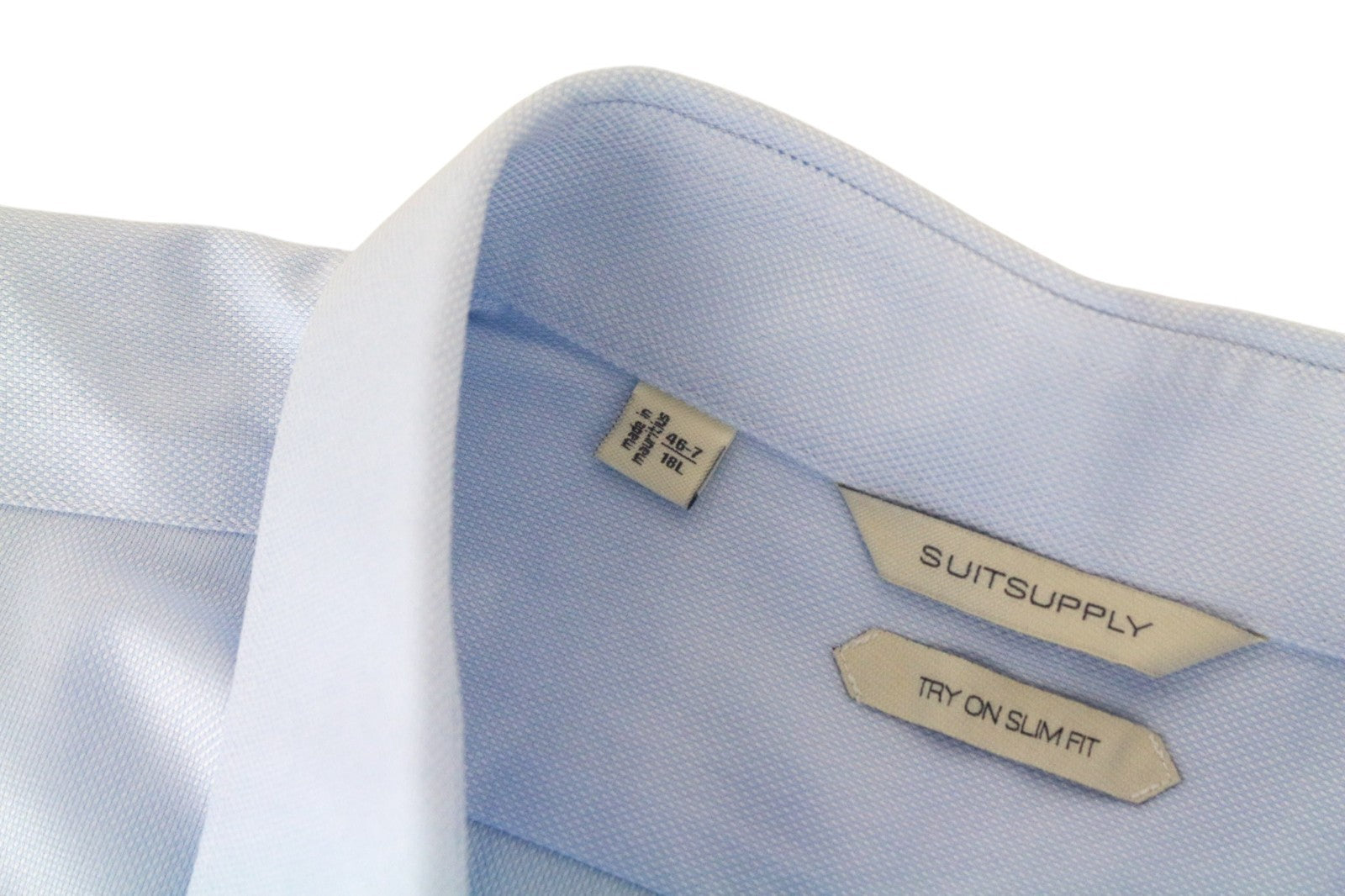 SUITSUPPLY Men Shirt 46-7/18L Twill Long Sleeved Slim Fit Blue Pure Cotton