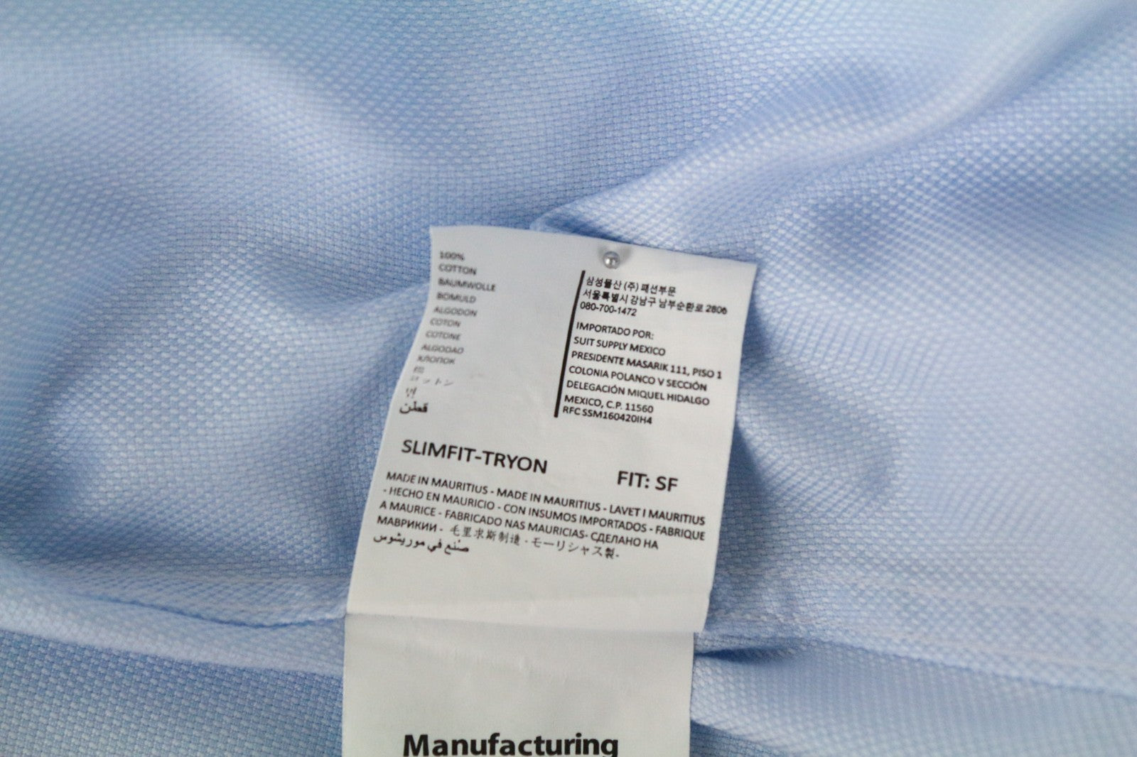 SUITSUPPLY Men Shirt 46-7/18L Twill Long Sleeved Slim Fit Blue Pure Cotton