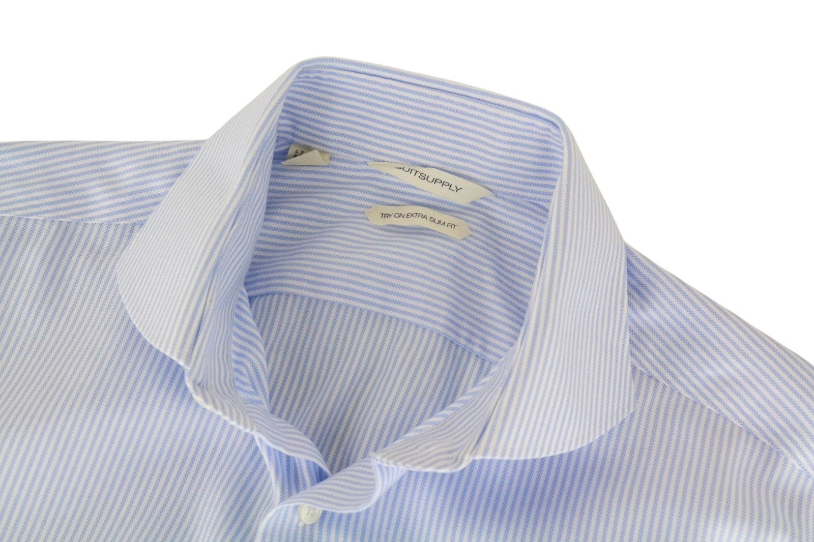 SUITSUPPLY Men Shirt 41/16 Extra Slim Blue Pure Cotton Striped Twill Classic