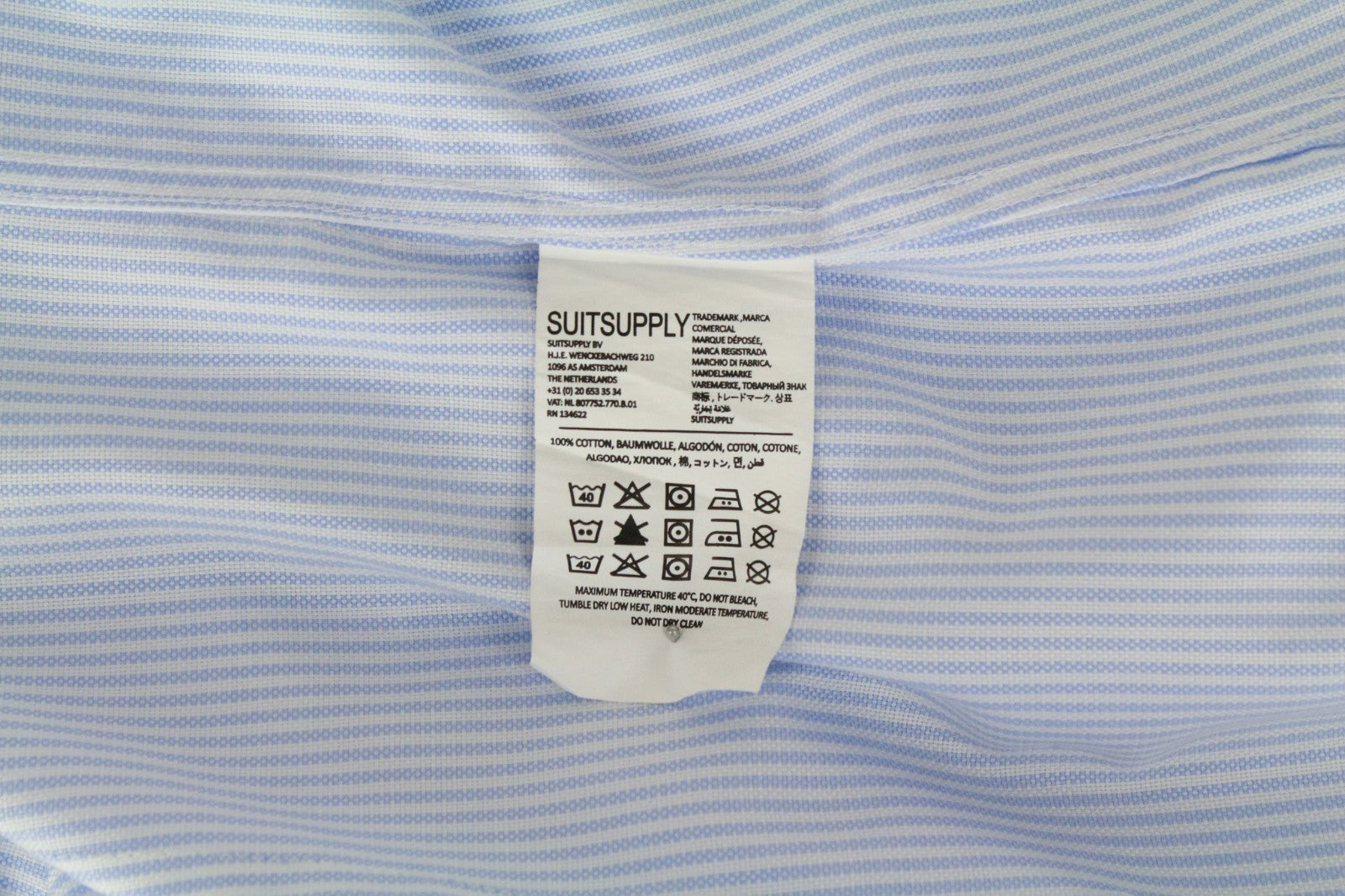SUITSUPPLY Men Shirt 41/16 Extra Slim Blue Pure Cotton Striped Twill Classic
