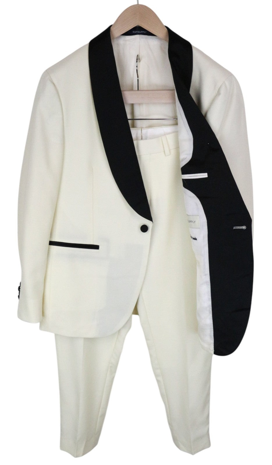 SUITSUPPLY La Spalla Men Suit UK42S Tux Off-White Black Pure Wool Formal 2 Piece