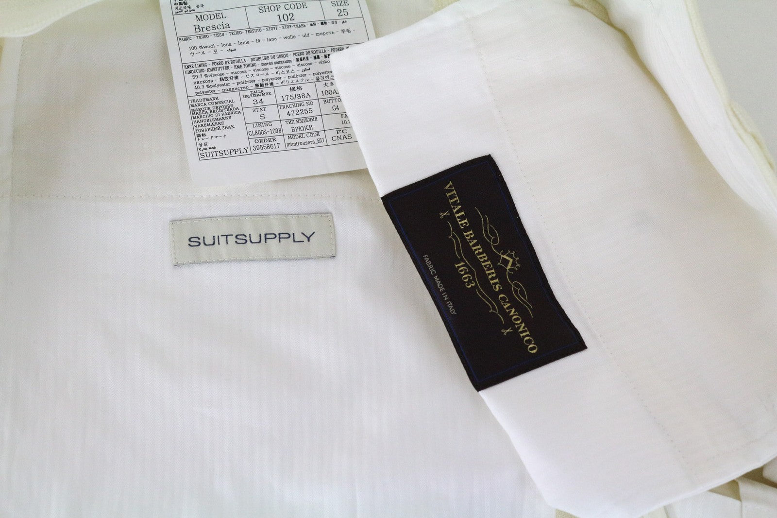SUITSUPPLY La Spalla Men Suit UK42S Tux Off-White Black Pure Wool Formal 2 Piece
