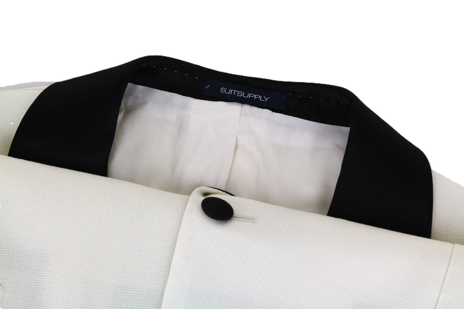 SUITSUPPLY La Spalla Men Suit UK42S Tux Off-White Black Pure Wool Formal 2 Piece