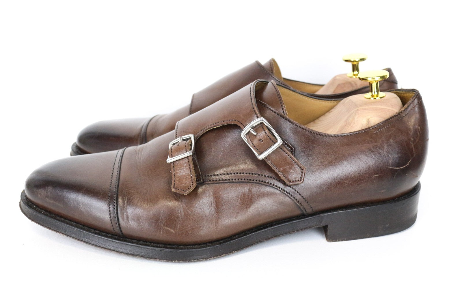 SUITSUPPLY Men Formal Shoes EU42.5 Brown Double-Buckled Genuine Leather