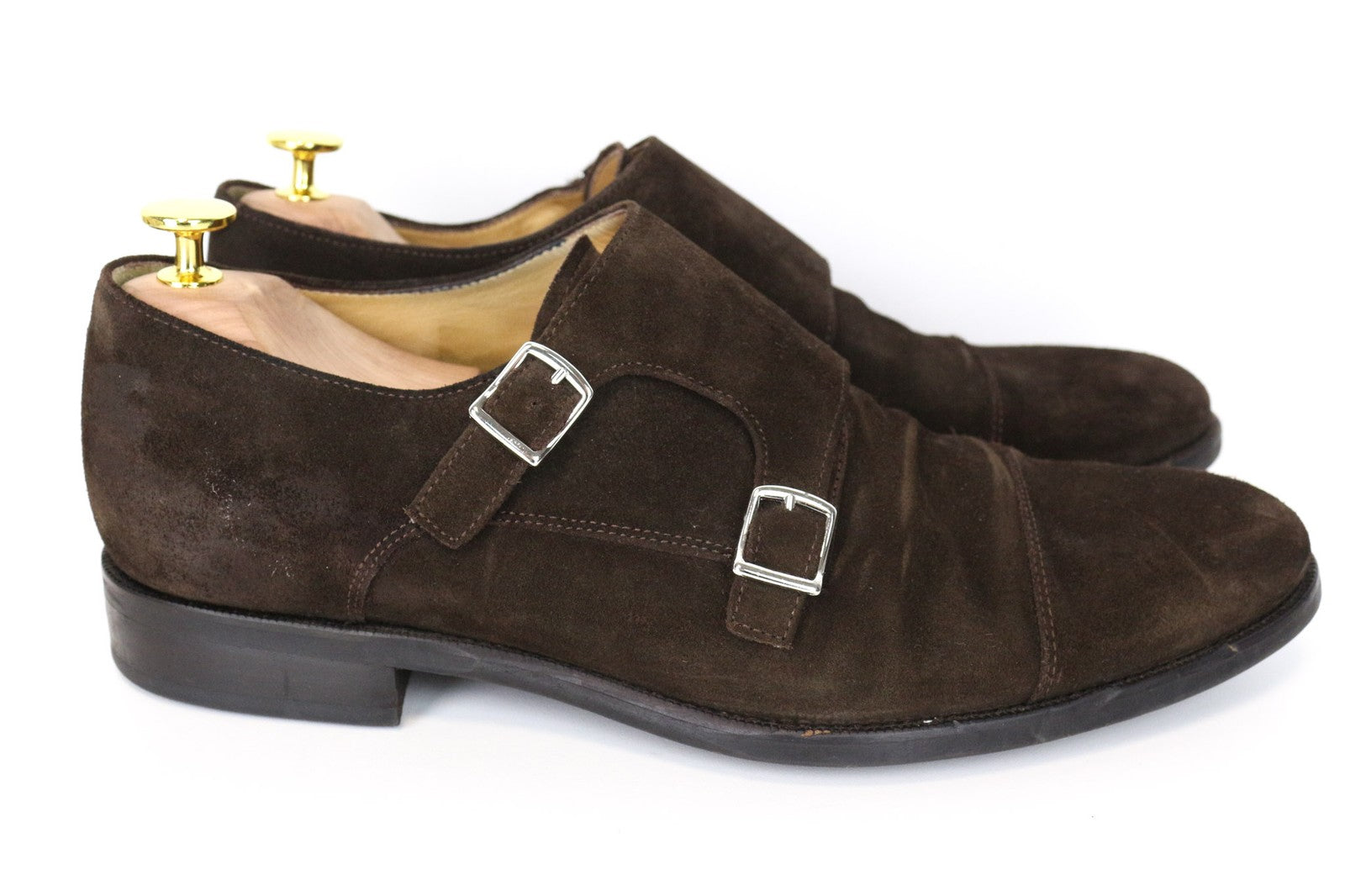 SUITSUPPLY Men Formal Shoes EU44 Brown Double-Buckled Suede Low-Top Classic
