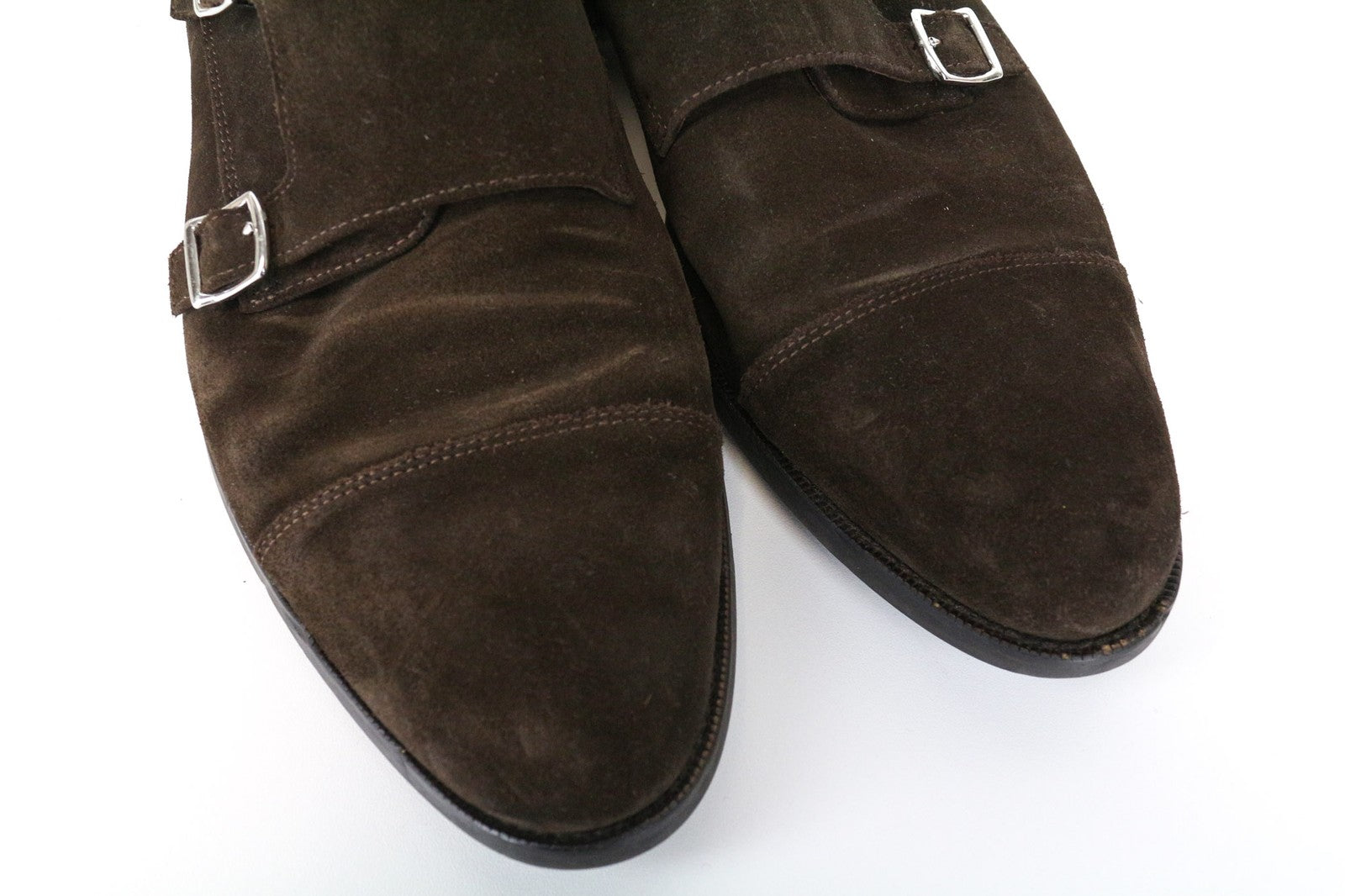 SUITSUPPLY Men Formal Shoes EU44 Brown Double-Buckled Suede Low-Top Classic